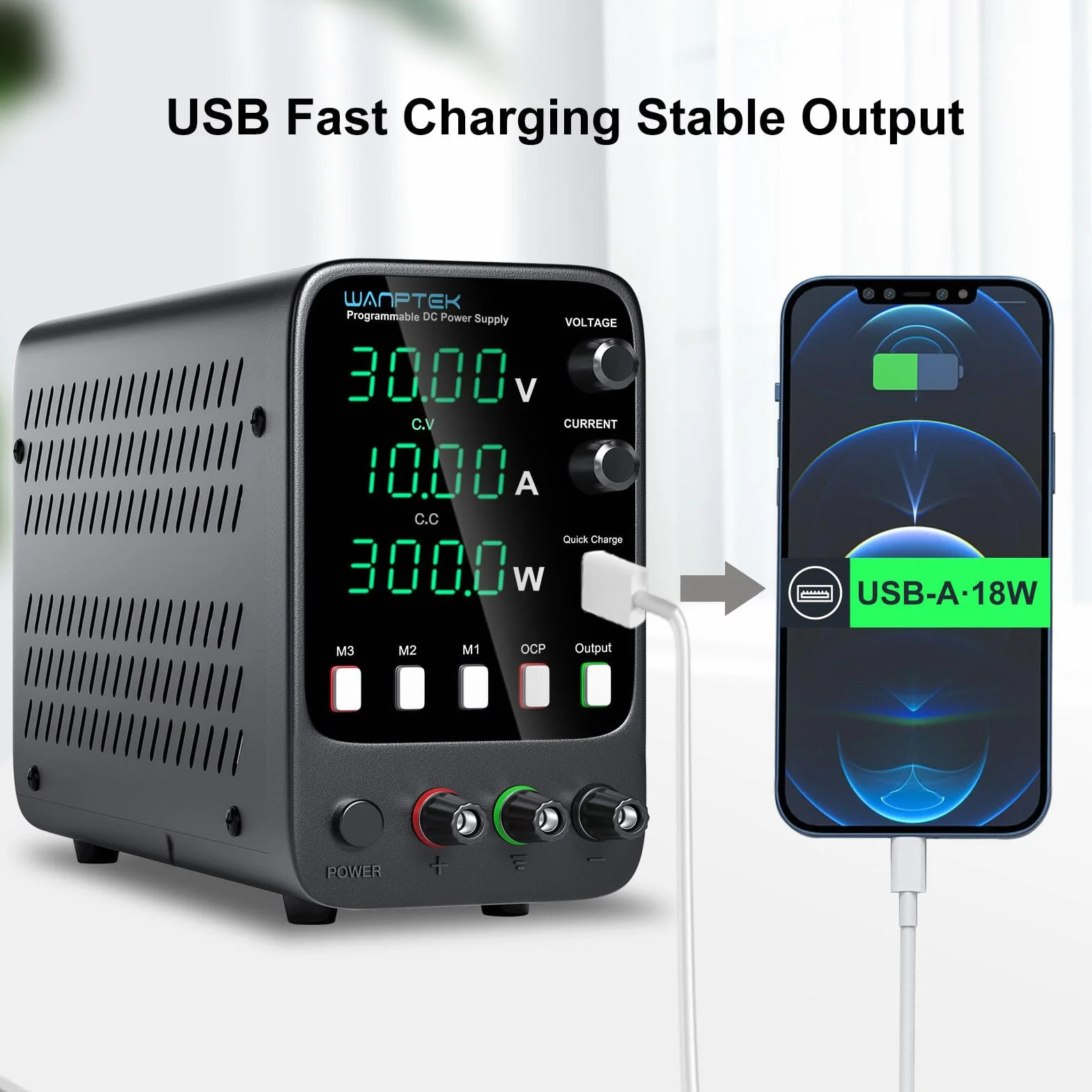 Fuente de alimentación de Regulable 30V 10A, Fuente Alimentacion de Laboratorio con 3 Grupos de Almacenamiento de Datos/Protección OCP/Pantalla LED de 4 Dígitos