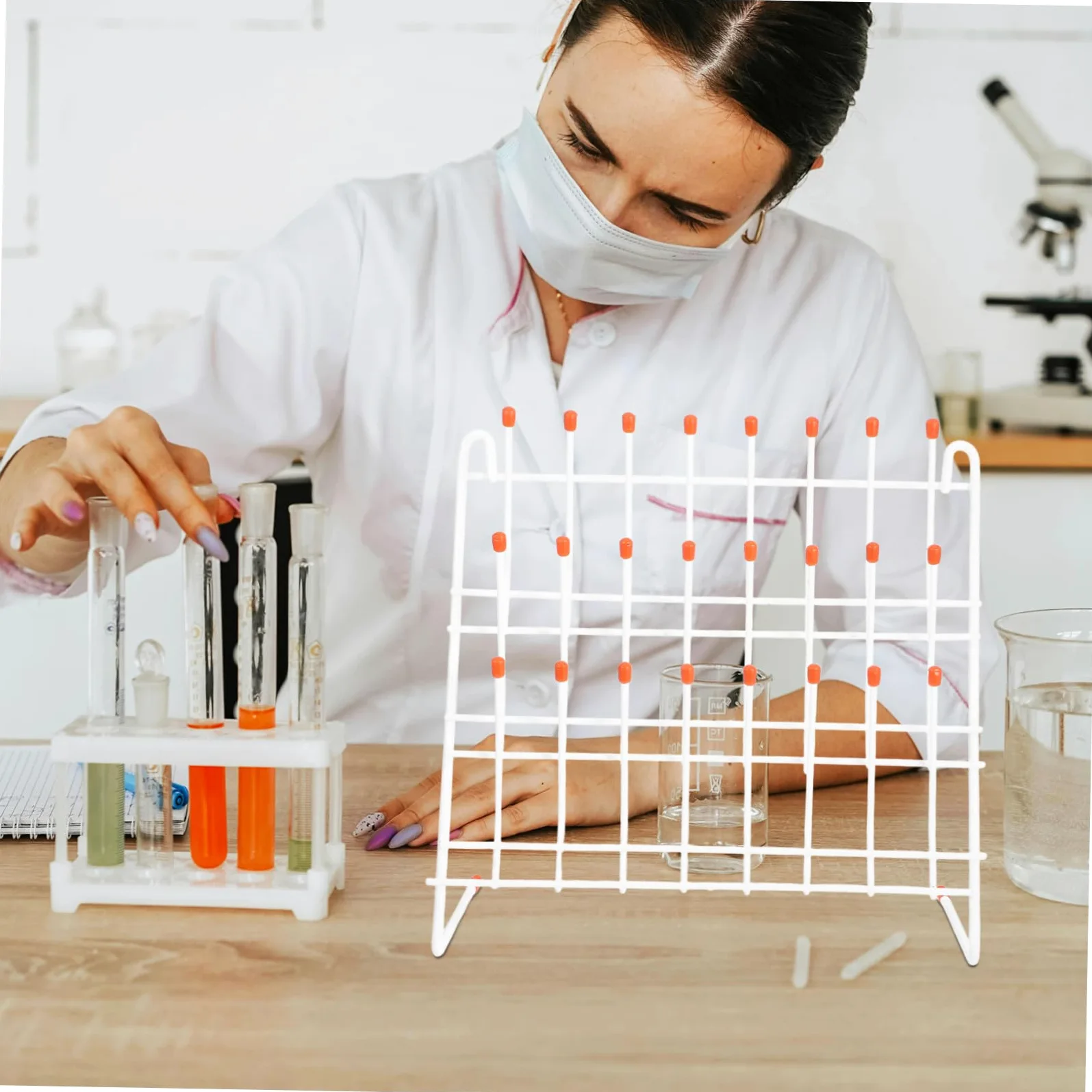 Soporte de Secado para Tubos de Ensayo de Hierro Revestido, Rejilla Drenaje 24 Posiciones para Laboratorio, Estante Práctico para Secar Vasos y Tubos de Laboratorio