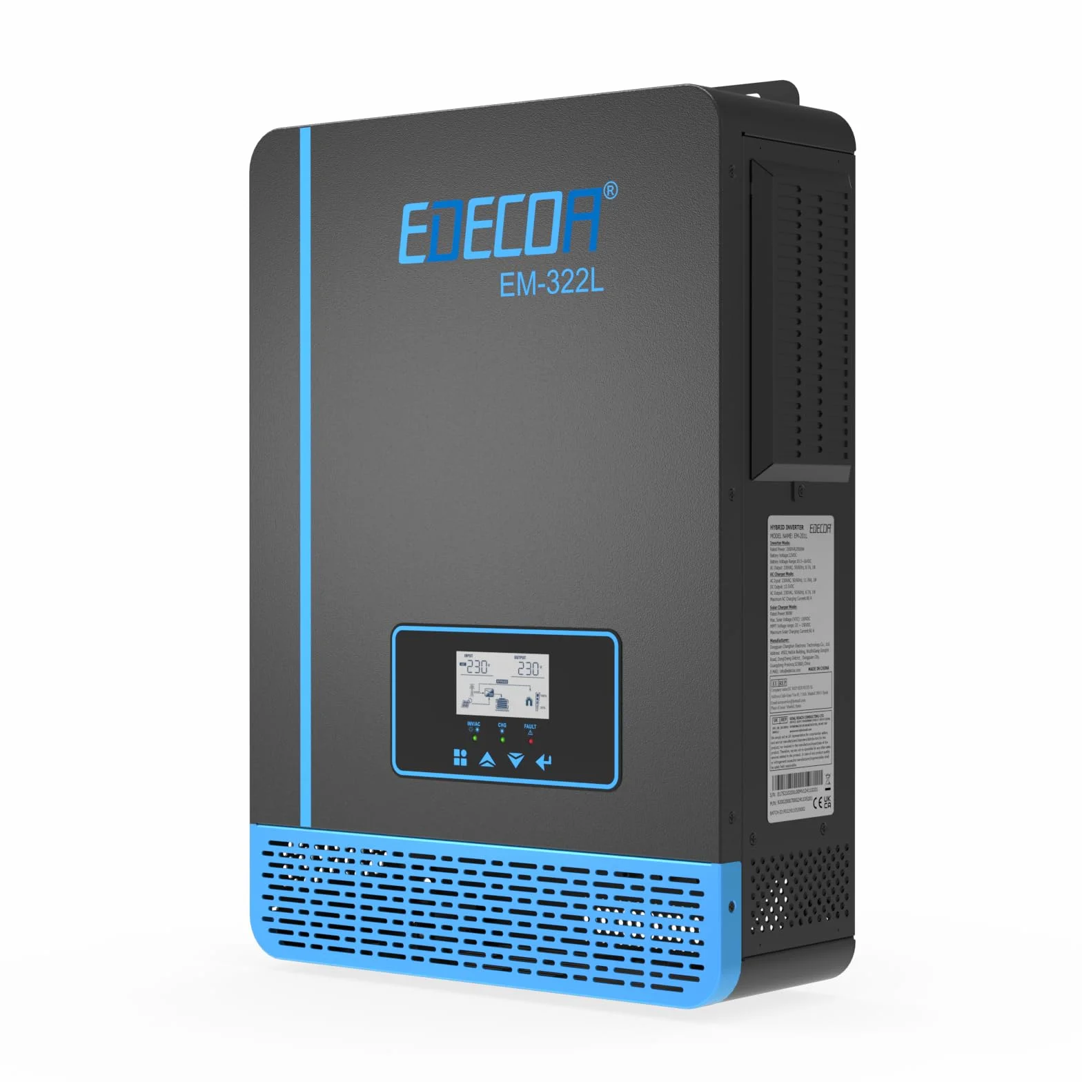 EDECOA Inversor híbrido 24v 3200w 220v 230v 3200VA, Cargador Solar MPPT 60A Onda Pura 30-150Vdc Off-Grid BMS Comunicación Cargador de batería Prioridad de Red Regulador de Carga Solar