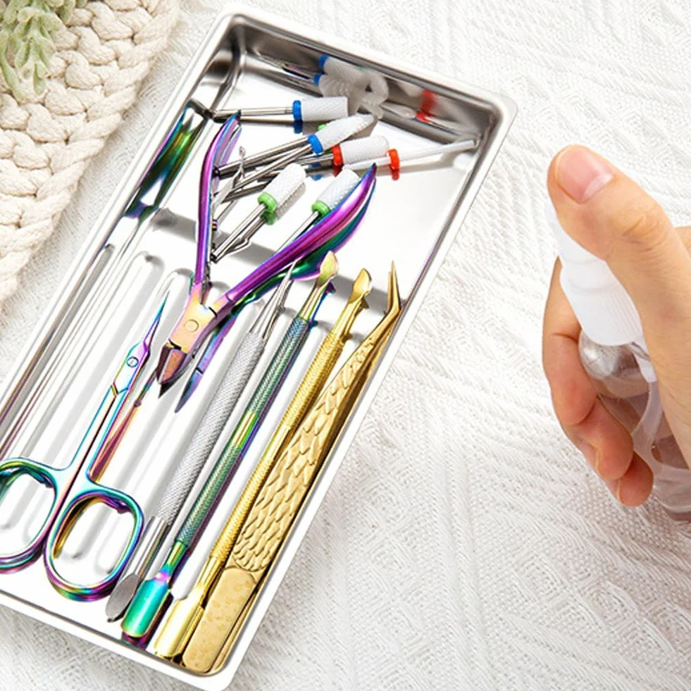 Bandeja de Herramientas de Acero Inoxidable 2 Piezas para Salón de Belleza Manicura