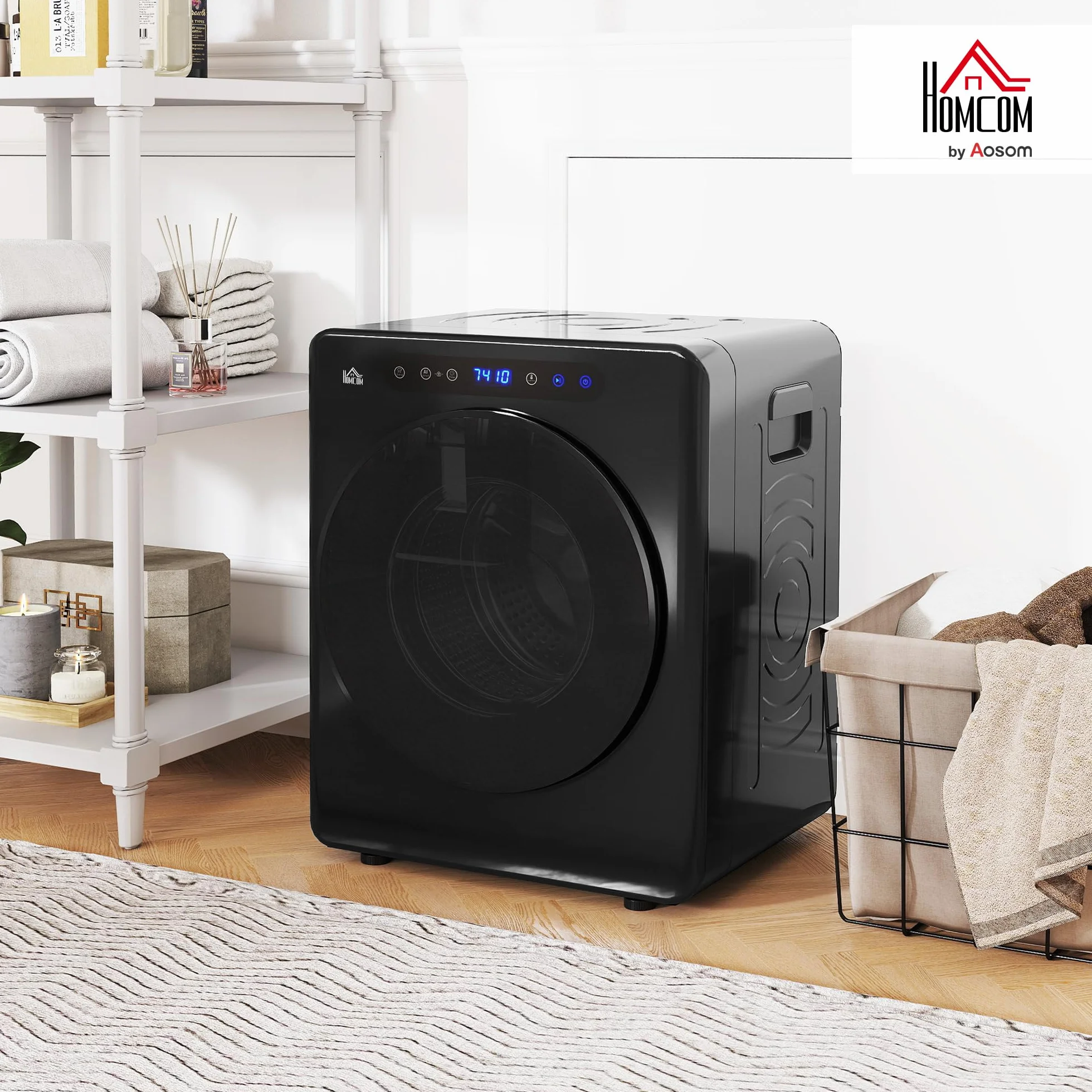 HOMCOM Secadora de Evacuación 5 KG 1000W Tambor Inox Negro