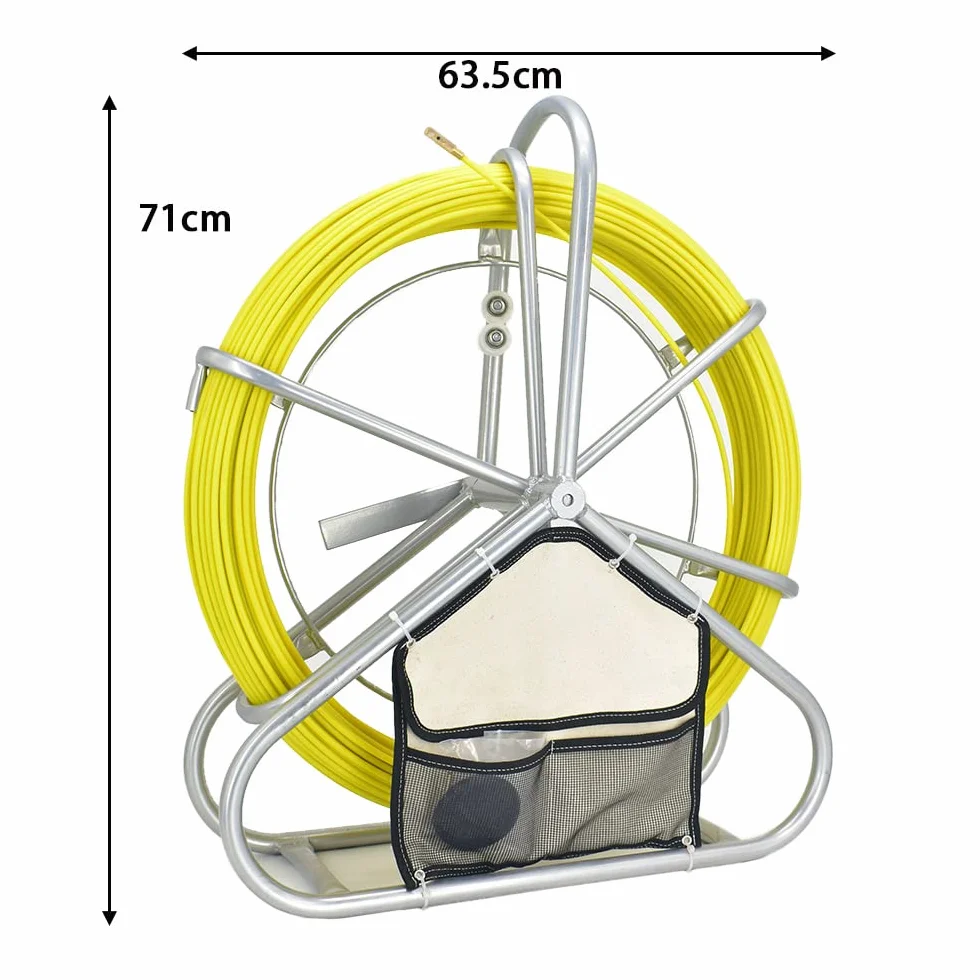 Obluesky 6mm x 130m Guia de Fibra de Vidrio,Conducto Cable Rodder Fibra de Vidrio Cable Rod Extractor con Jaula y Soporte