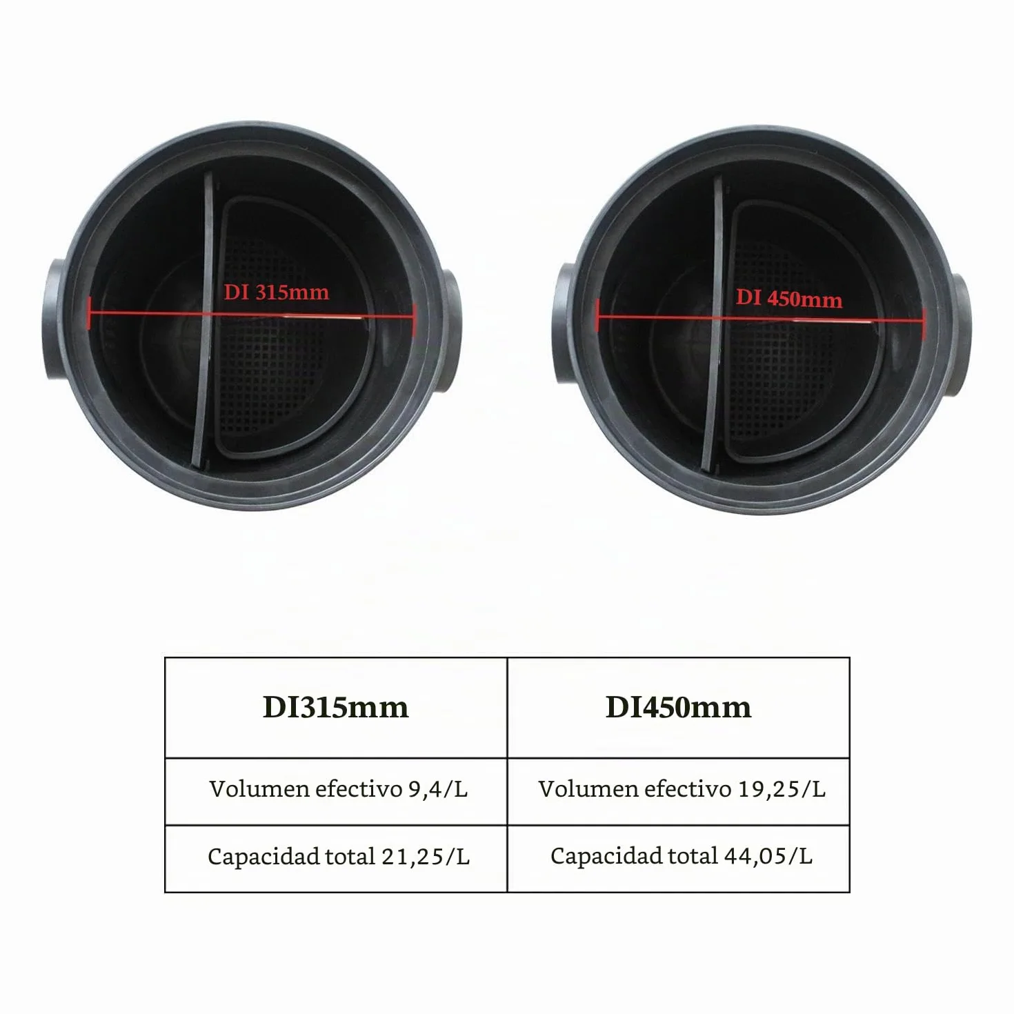 Trampa grasa subterraneo HDPE separador de grasas cocina fregadero para restaurantes o gastronomía (ID315mm - Salida OD110mm)