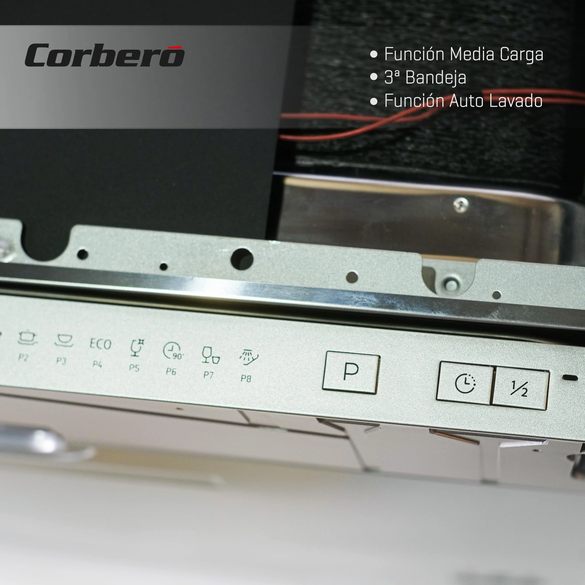 Corberó Lavavajillas Integrable CLVM9824I 60cm 14 Cubiertos 8 Programas 47dB Auto Apertura Display LED 3ª Bandeja Eficiencia Energética D