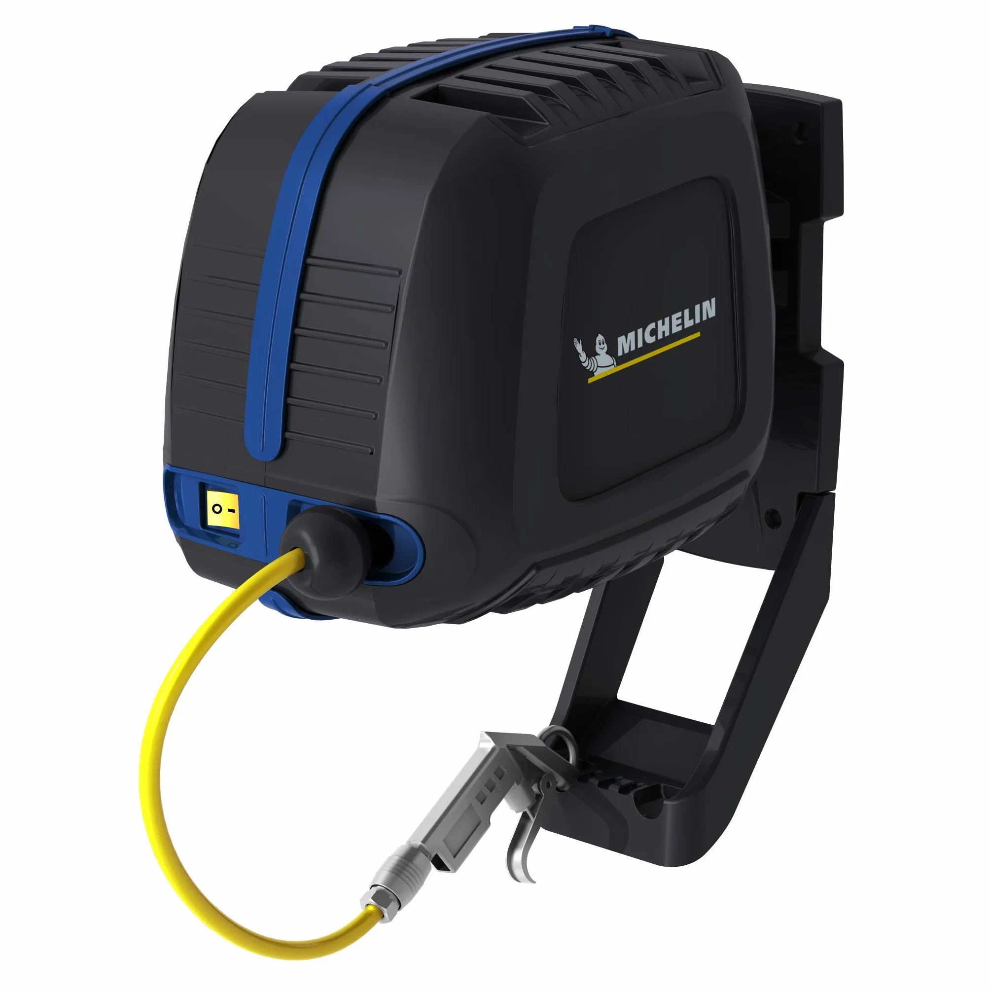 MICHELIN - Compresor de aire mural MBL GO con enrollador de manguera - Manguera de 10 metros - Soplador incluido - Sin tanque - Sin aceite - Motor de 1,5 CV - Presión máxima 8 bar