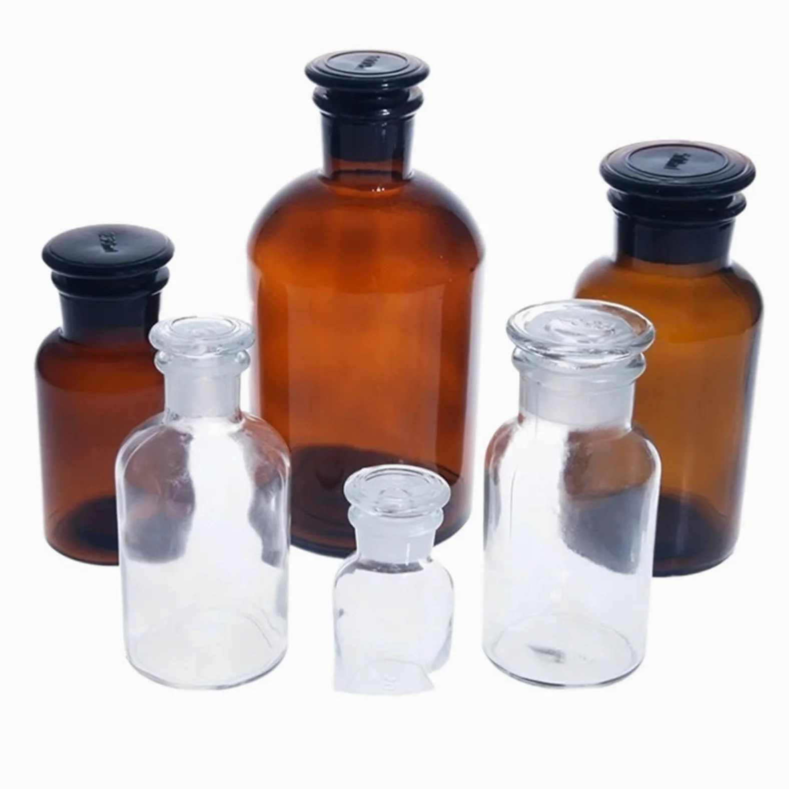 Botella para reactivos de Laboratorio, Botella de reactivo de Vidrio Transparente/Cepillado de Boca Estrecha/Ancha de 60 ml a 500 ml (Paquete de 2 Unidades)(2 250mL 2pcs)