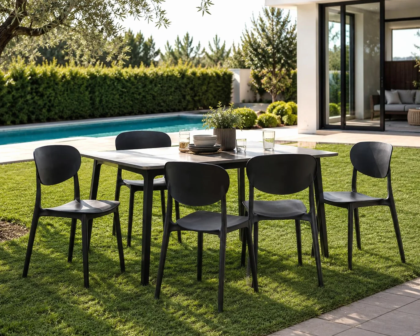 Genérico M1C - Pack 5 Sillas de Comedor Videl, Sillas para Cocina o Exterior, Jardín, Color Negro, Asiento y Respaldo en Polipropileno, Patas metálicas
