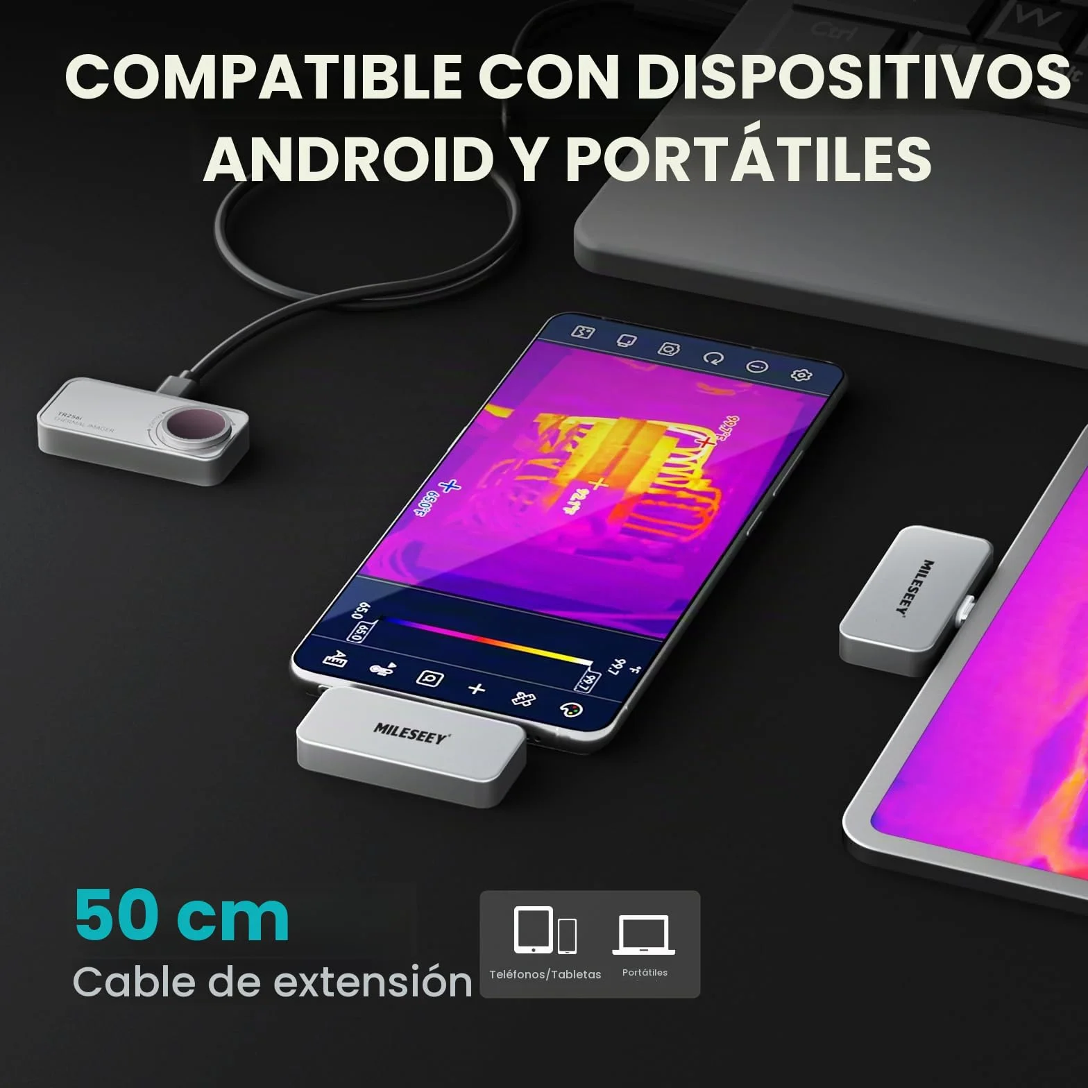 Mileseey TR256i Cámara Térmica para Android Tipo C, Carcasa Metálica de 20G, Rango de Medición de -15°C a 600°C, Resolución De 25 Hz, 256 x 192, 3 Mediciones de Calor y 11 Paletas