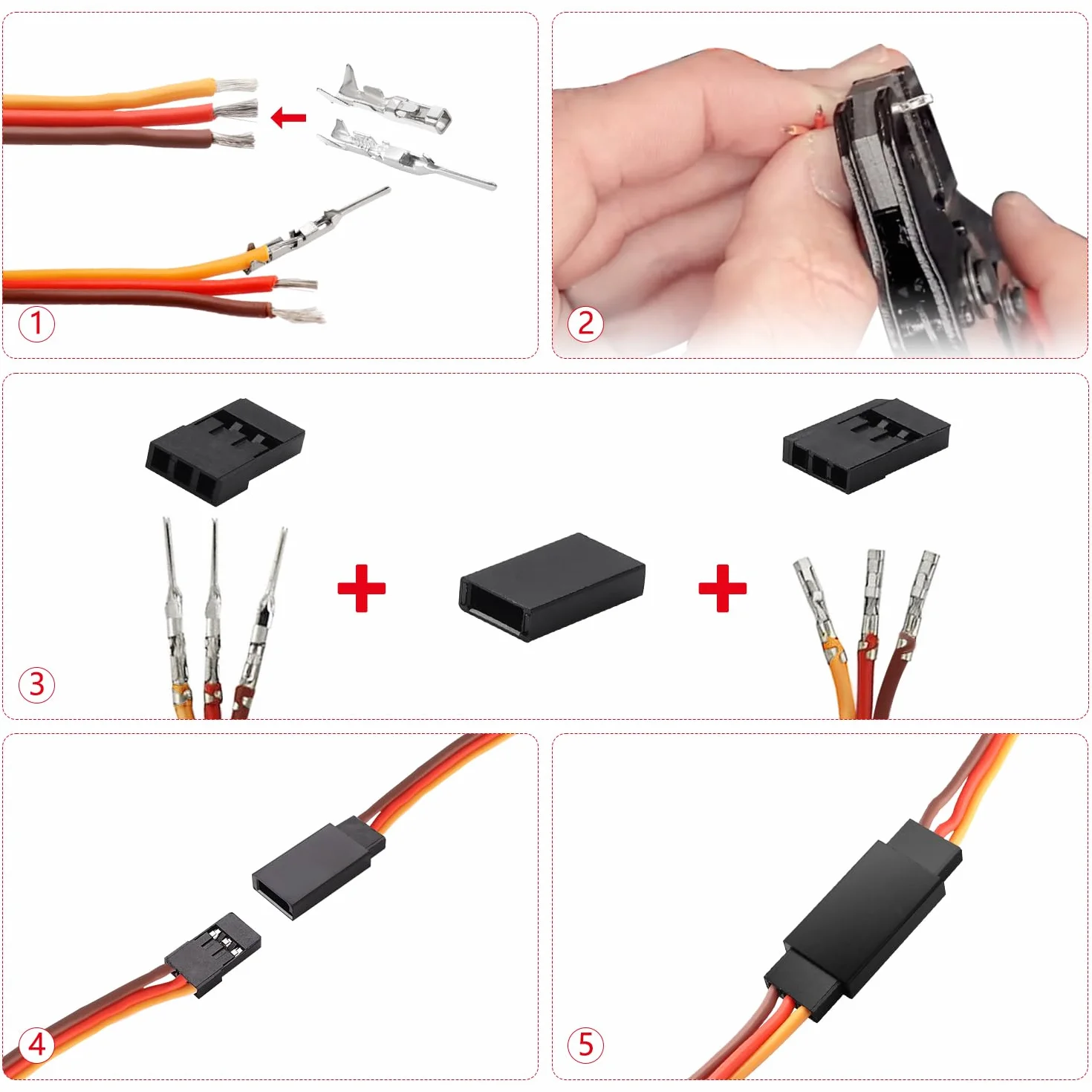 YIXISI 20 Sets 3 Pin JR Servo Connector Male Female Crimp Pin Kit Compatible Futaba JR Hitec Spektrum RC