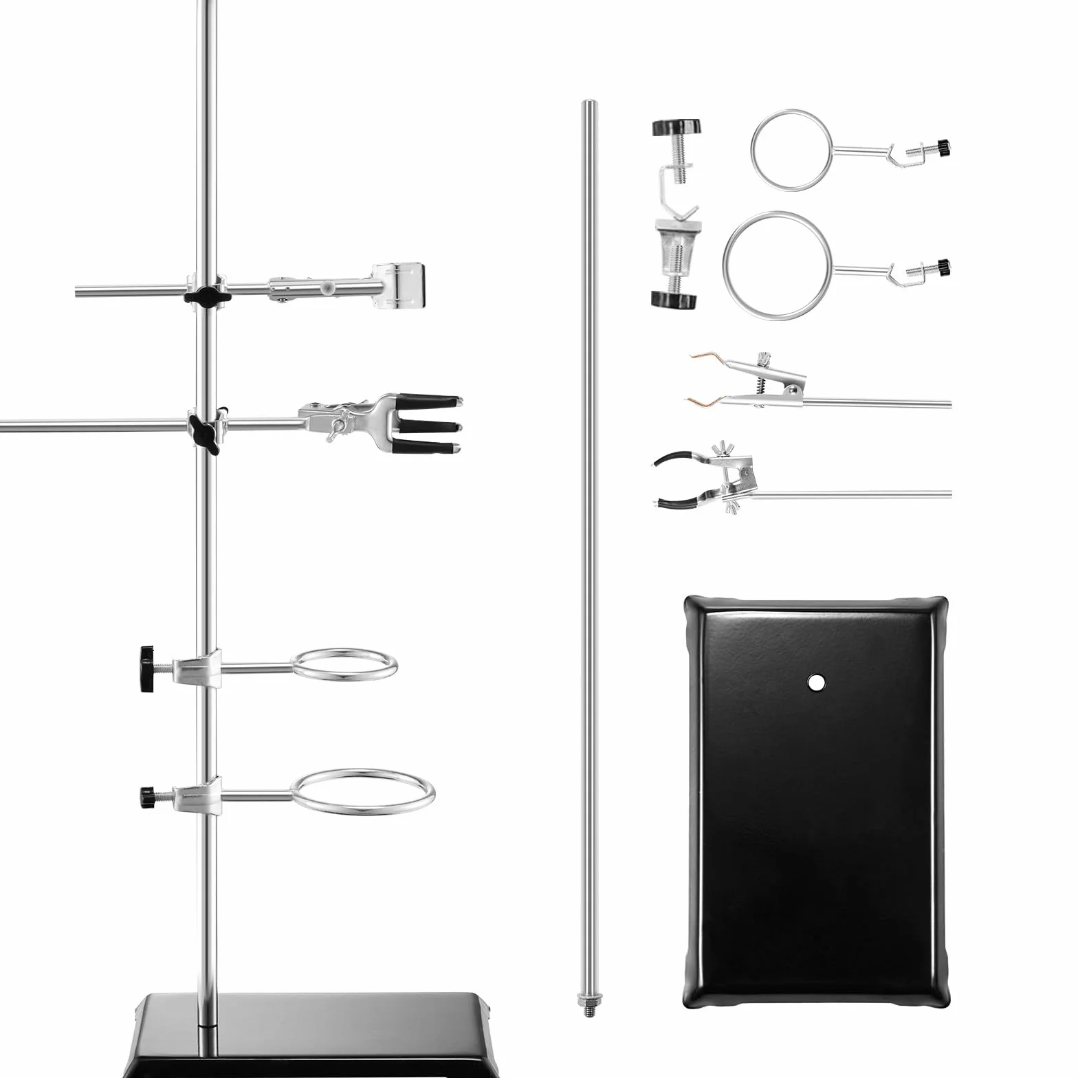 VEVOR Soporte de Laboratorio 2 Juegos Acero Varilla 60cm Base Hierro Fundido 210,82x135 mm con Abrazaderas
