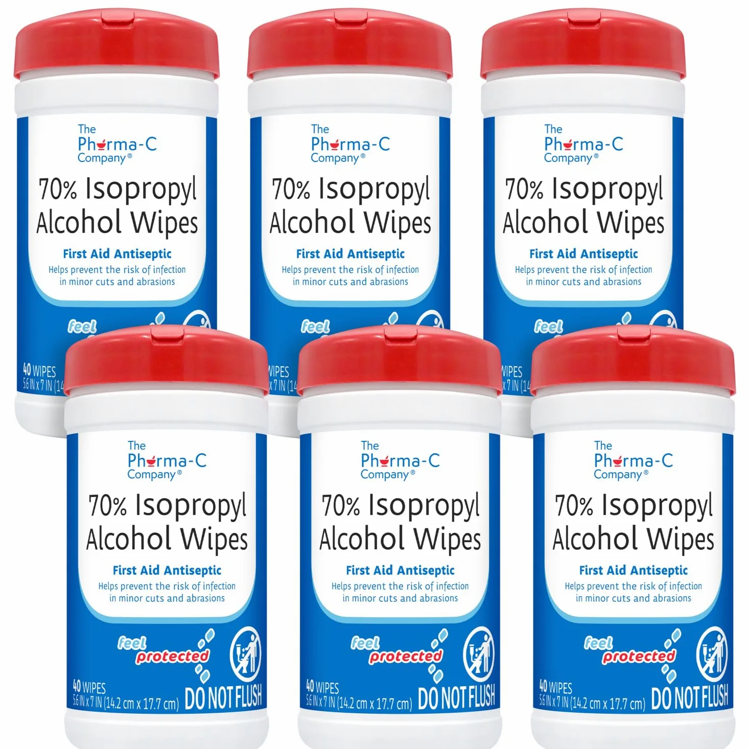 Pharma-C-Wipes 70% Toallitas de alcohol isopropílico, 40 ct (6 cajas de 7 cada una)