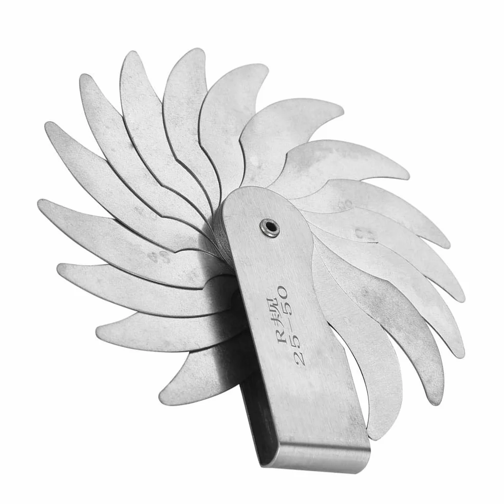 Medidor de radio y calibre de filete en acero inoxidable R25-50 mm para herramientas