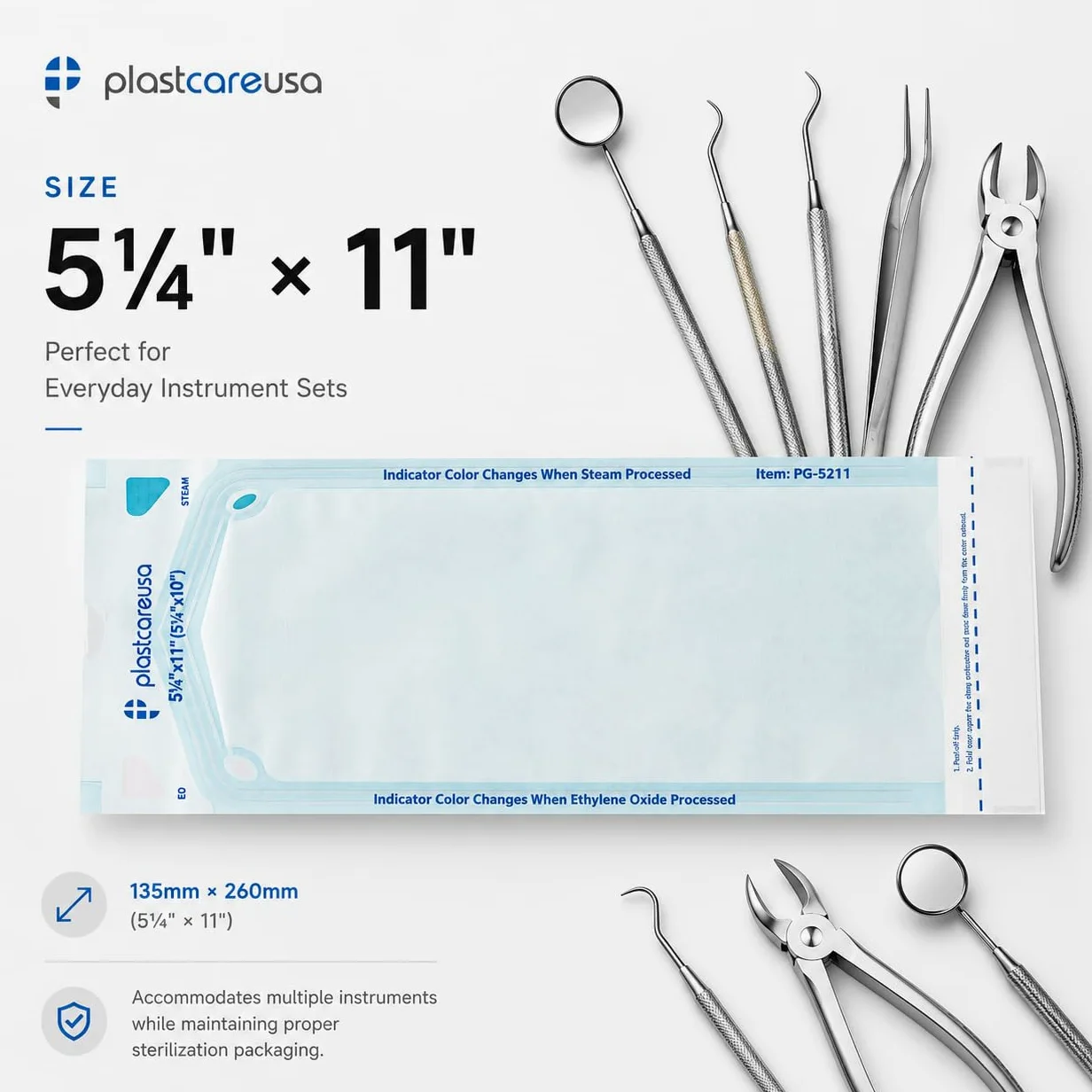 Getue 200 5.25 x 10 Self-Sterilization Pouches for Cleaning Tools, Autoclave Sterilizer Bags for Dental Offices, Pouch for Dentist Tools, 200 Bolsas, 1 Box of Paper Blue Film…