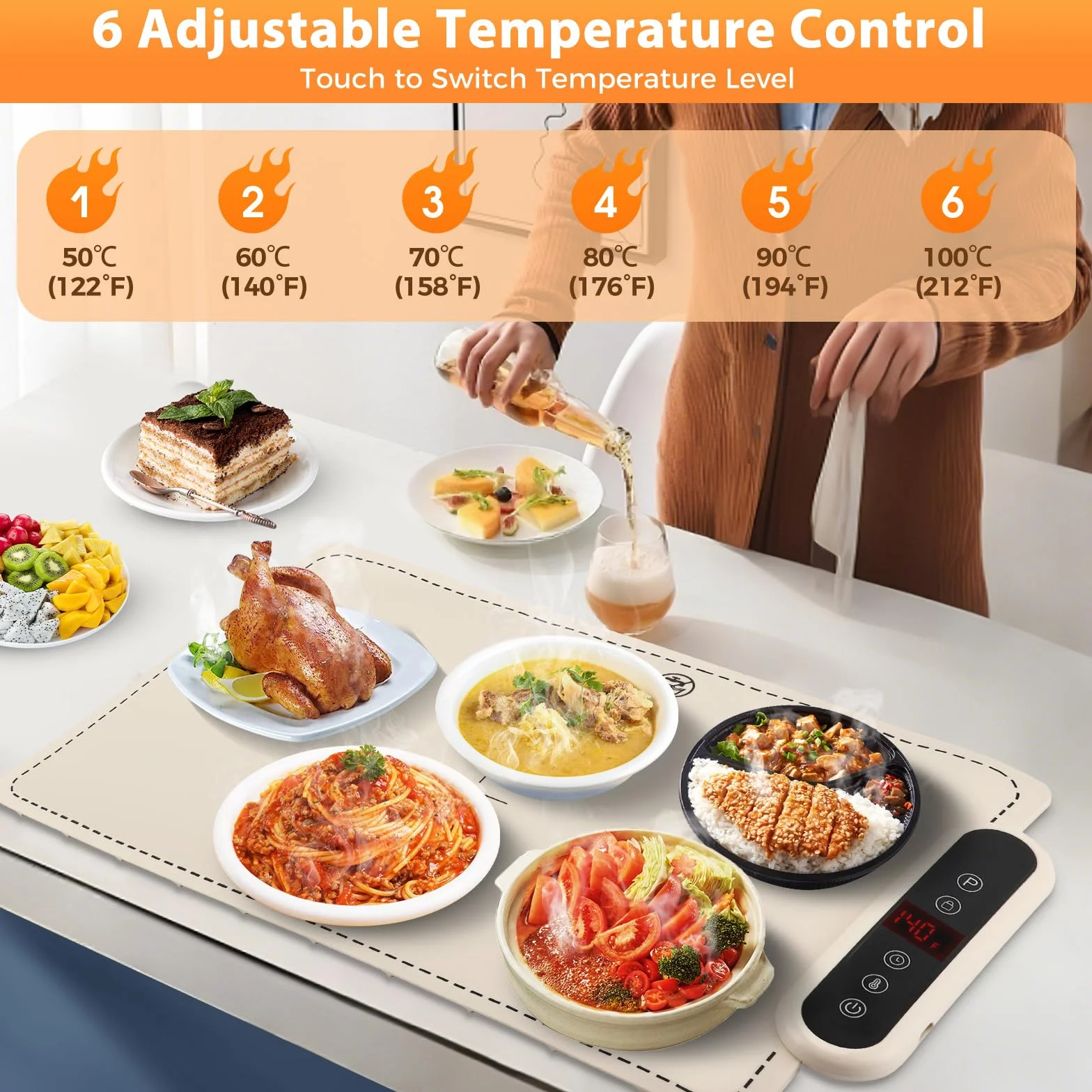 Calentador eléctrico portátil de silicona 60 x 37,8 cm 6 niveles temperatura impermeable