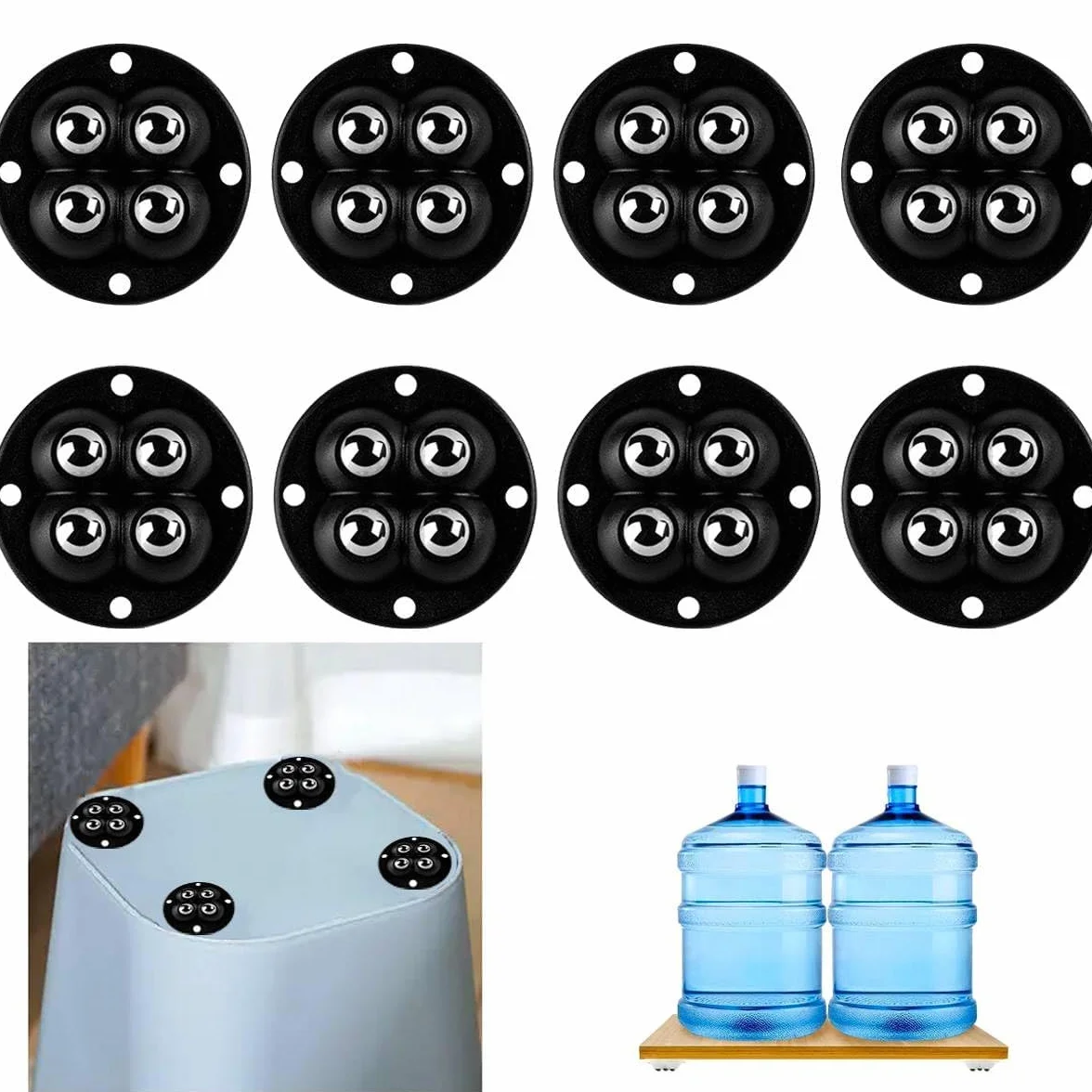 Uni-Fine 8 Piezas Ruedas Adhesivas Giratorias 360° con 4 Bolas de Acero para Muebles Pequeños