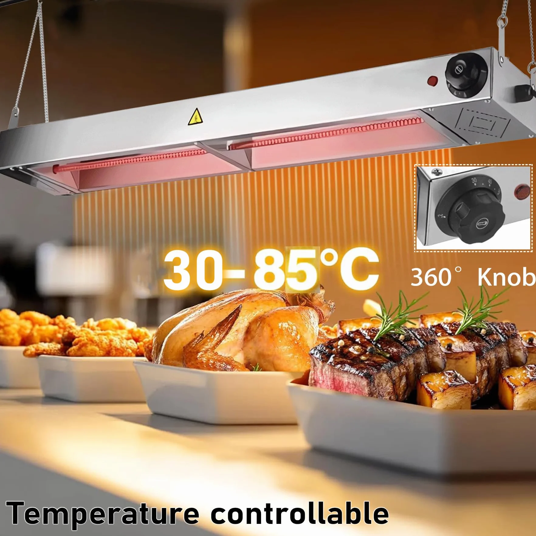 Lámpara de Calor de Alimentos Suspensión, Lamparas de Calor Hosteleria Acero Inoxidable, Lámpara de Aimentos Comerciales para Cocina, Buffets y Hoteles, Temperatura Ajustable (1PC, 120CM)