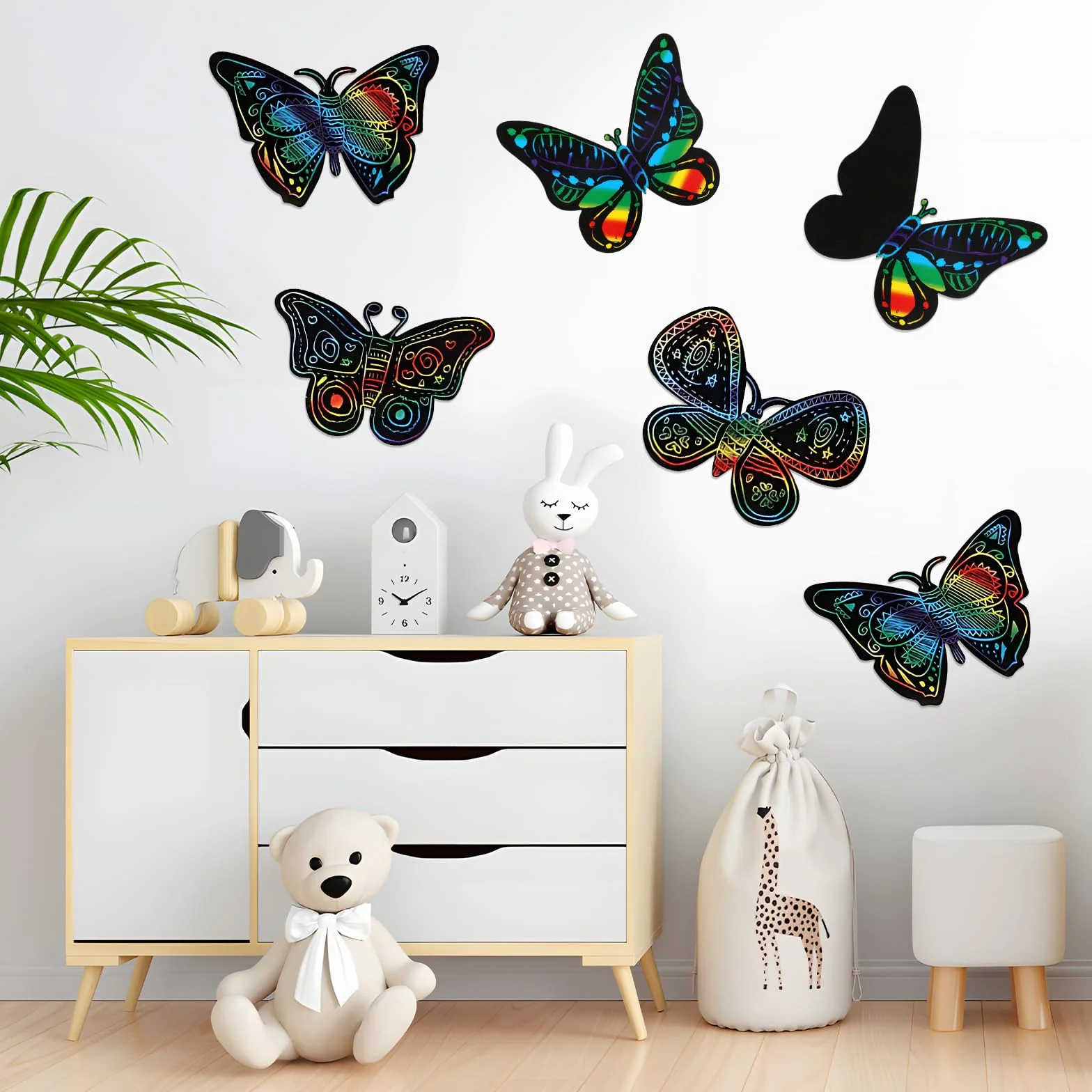 Scratch Art para Niños 48 Piezas Mariposa Arco Iris Papel Mágico Rascar DIY 12 Estilos