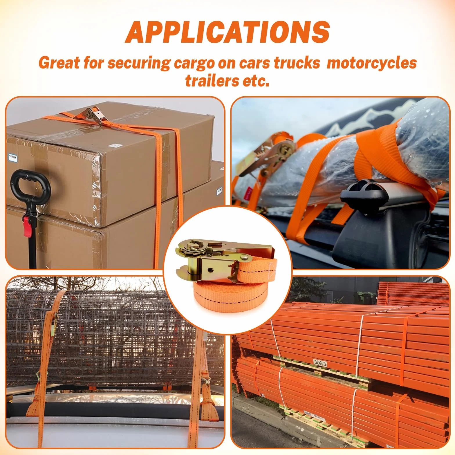 Correas De Trinquete 6m x 25mm Capacidad De Carga 800kg Tensor De Carraca Naranja