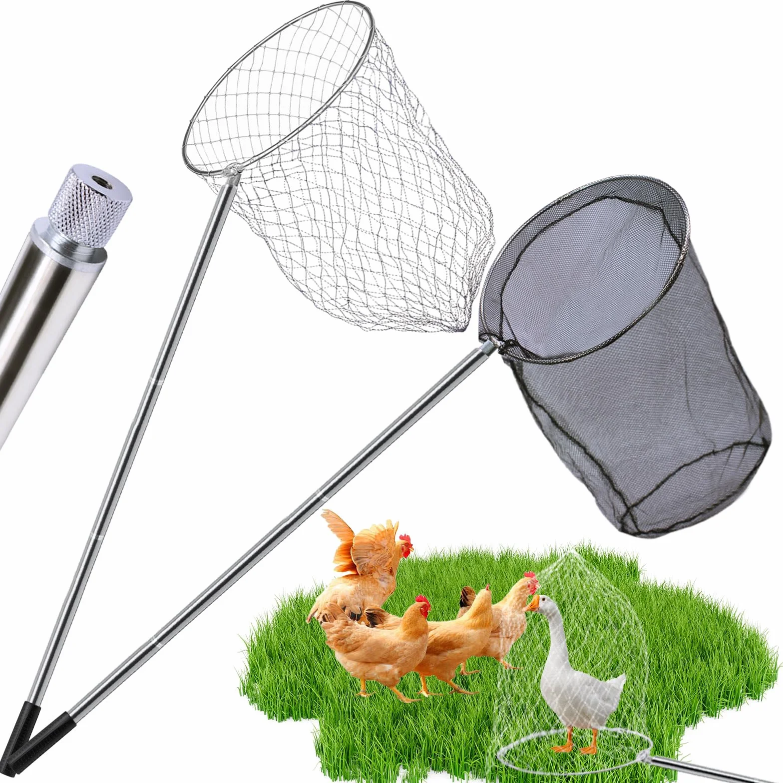 Redes para pollos, 2 unidades, telescópicas para atrapar pollos, red de pesca para aves de corral, barra retráctil de 80 – 240 cm, atrapador de aves para pollo, patos, gansos, pavos, gatos, pájaros