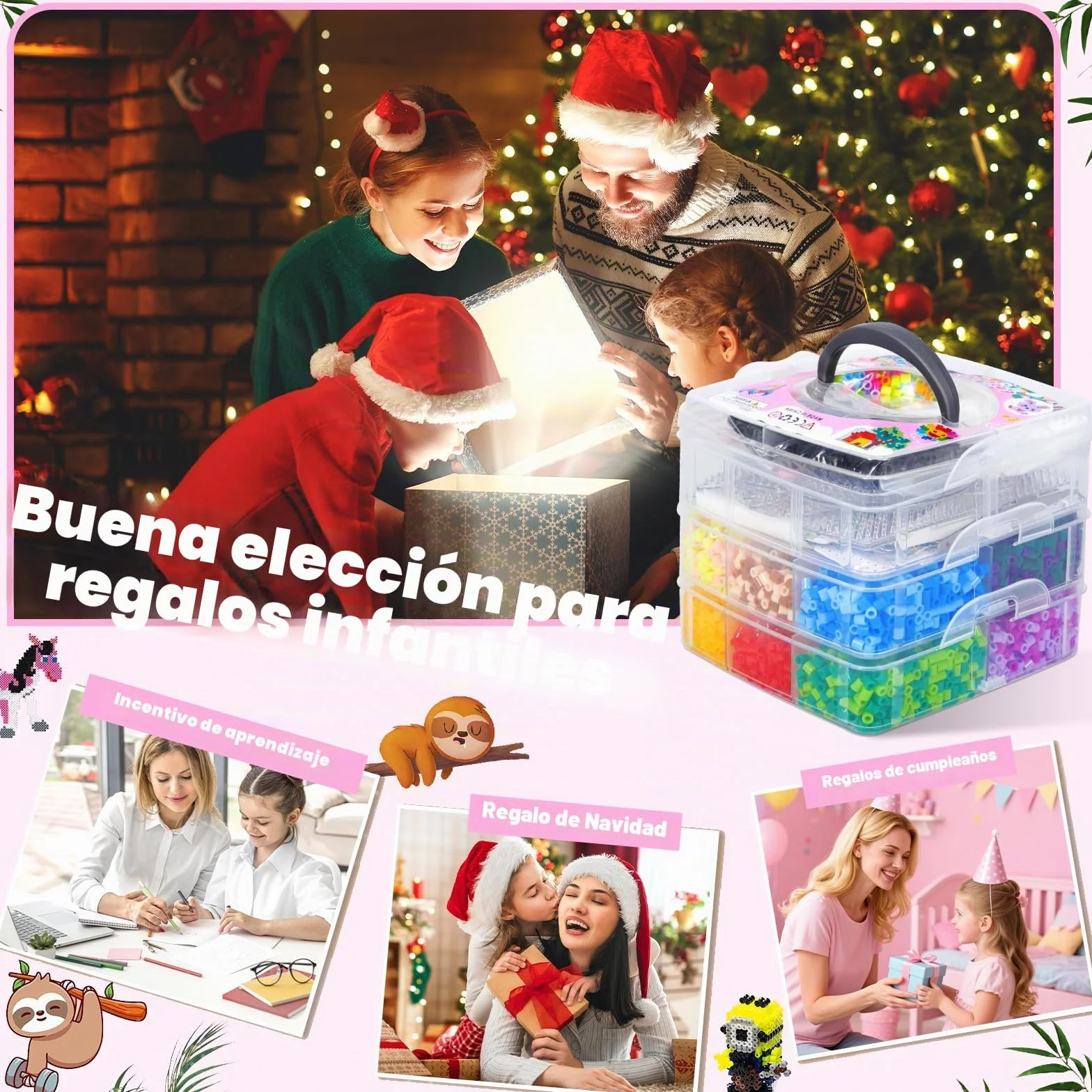 Cuentas Para Planchar 11000 PCS Juego con Papel de Planchado, Plantilla y Caja de Almacenamiento para Manualidades 3D Niños