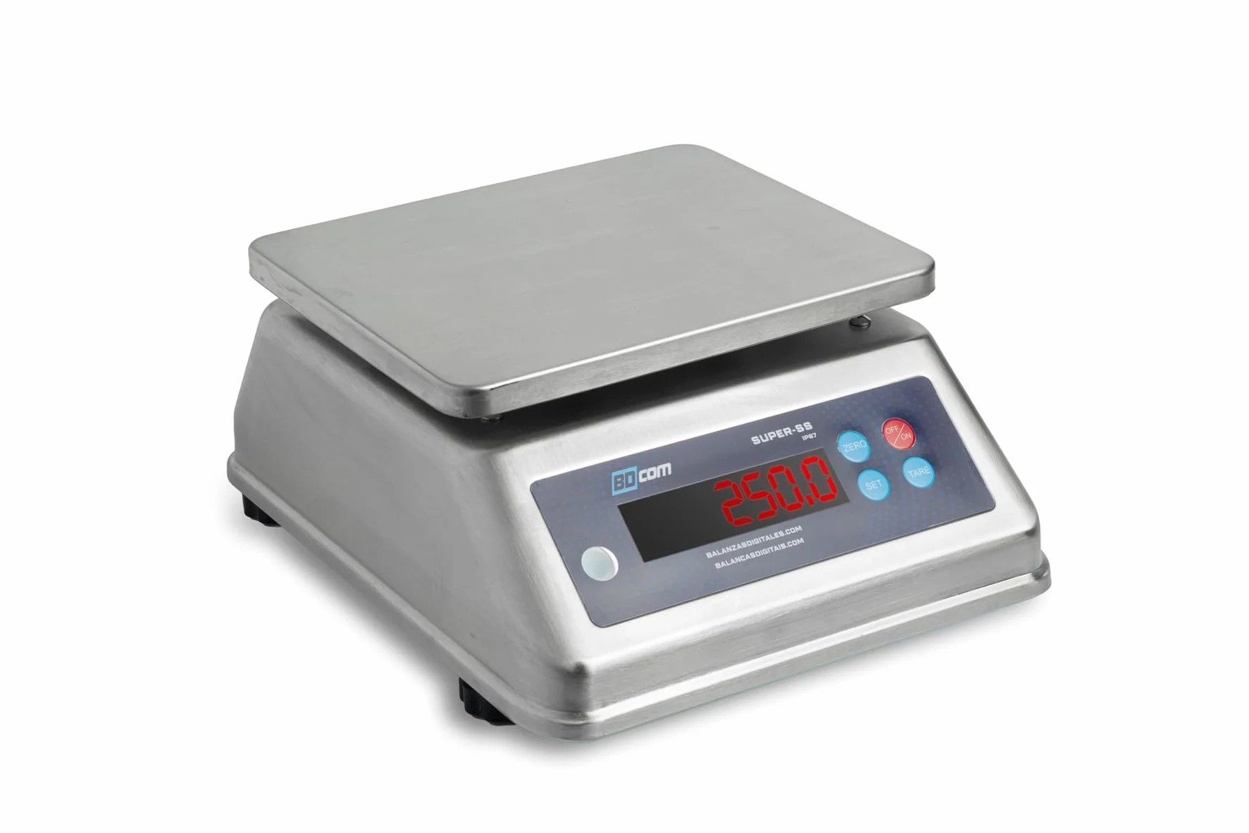 BDCOM Super-SS Balanza Digital Profesional, Acero Inoxidable, Doble Pantalla LED Roja, 30 kg Capacidad, 2g de precisión, Sobremesa, IP67 Estanca, Para Industria Alimentaria