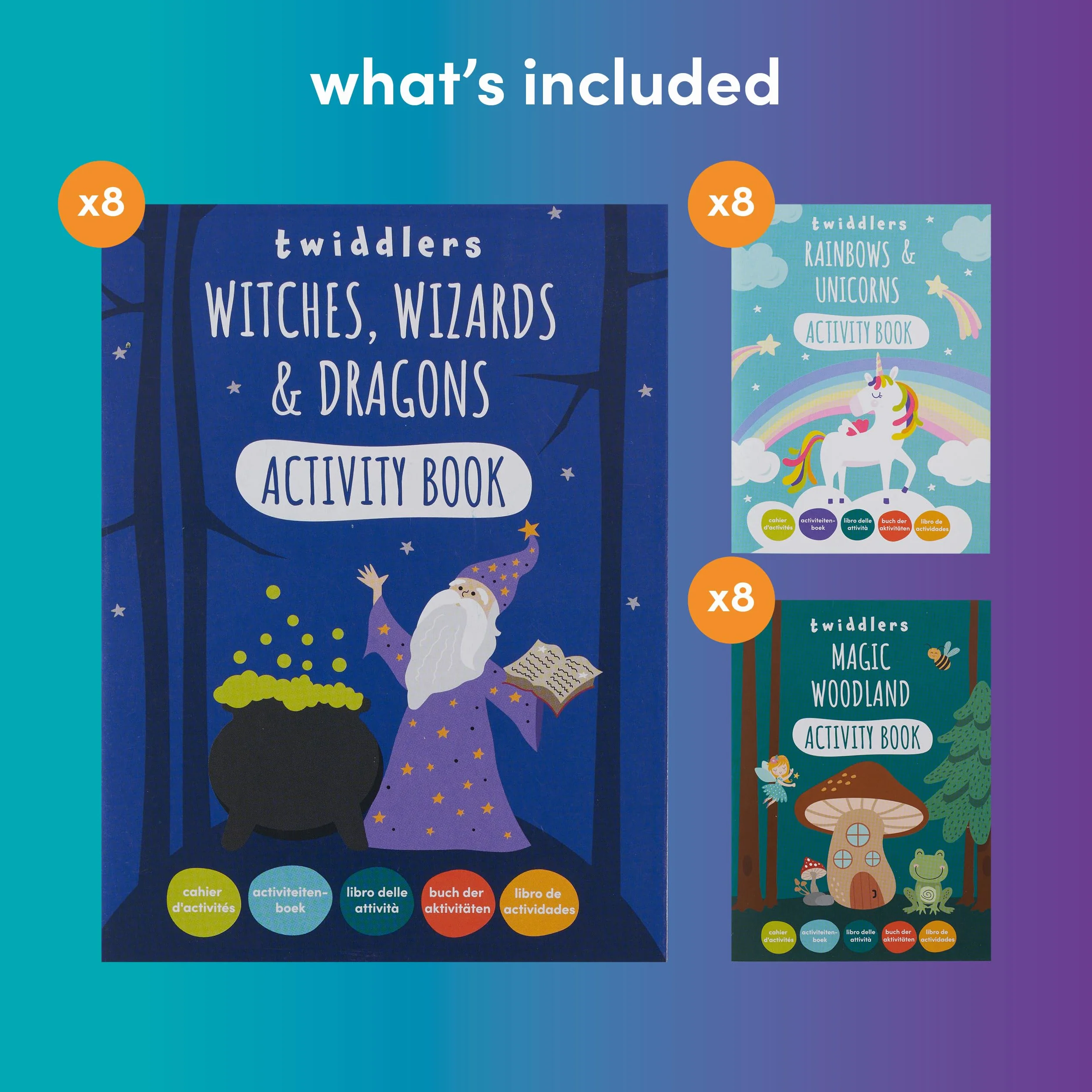 THE TWIDDLERS 24 Mini Libros de Actividades de Fantasía para Niños - Juegos de Contar, Dibujar y Memoria - 4 a 8 años