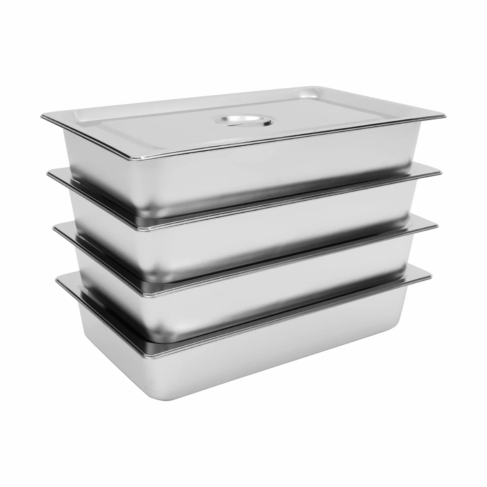 Juego 4 recipientes para comida acero inoxidable rectangular tapa buffet catering plateado