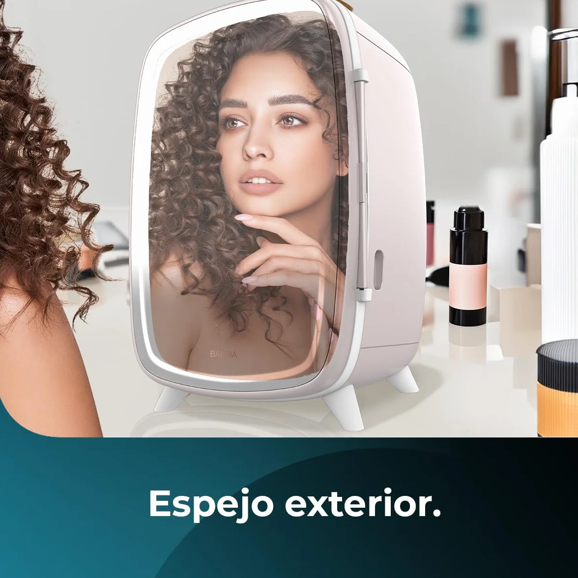 Cecotec Bamba CoolingBeauty 6000 Mirror Rose Mini Frigorífico 6L Nevera Pequeña Cosméticos Puerta Espejo LED