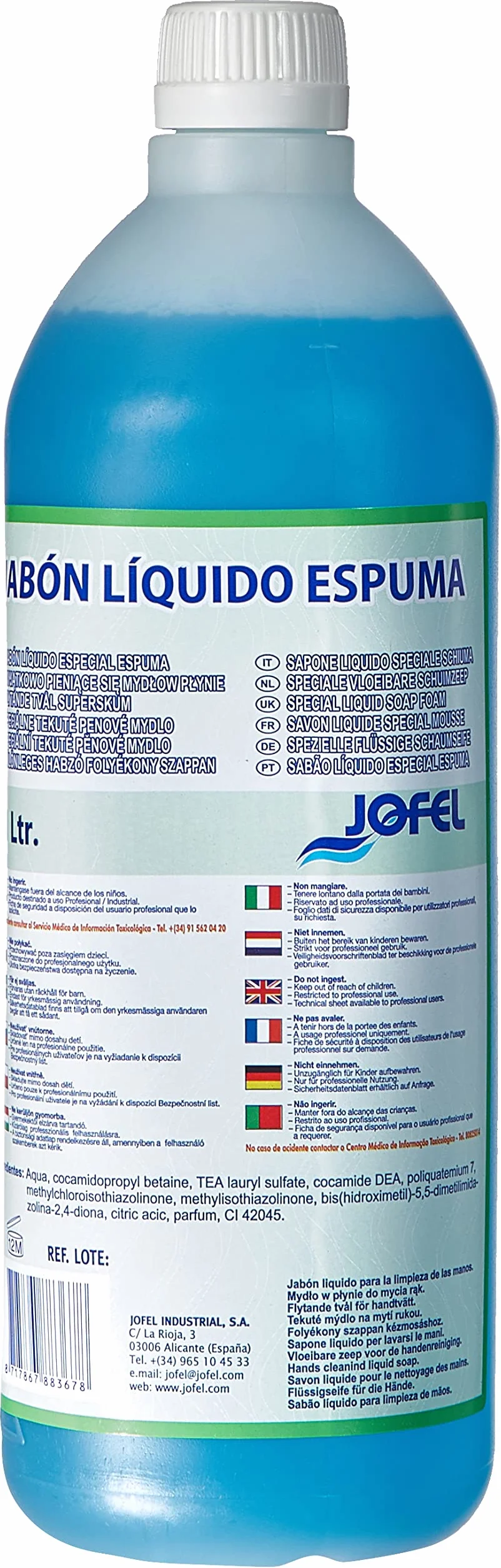 Jofel AT10000 Jabón Líquido Concentrado en Espuma, 6 Botellas de 1 Litro