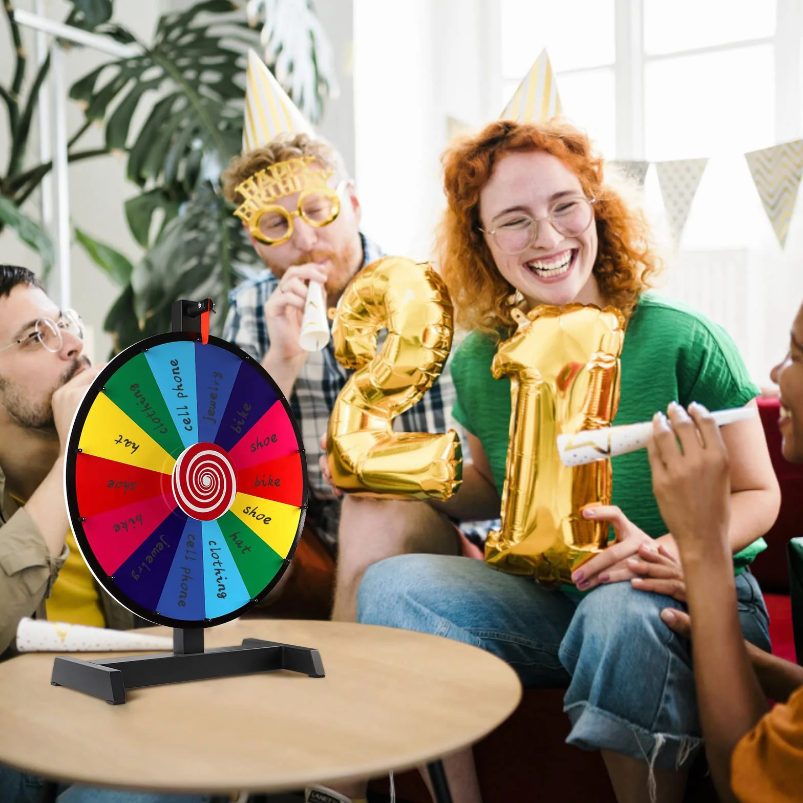 CPROSP Ruleta de la Fortuna 46cm 18'' con 14 Ranuras Personalizables Spinning Prize Wheel Trípode Metálico