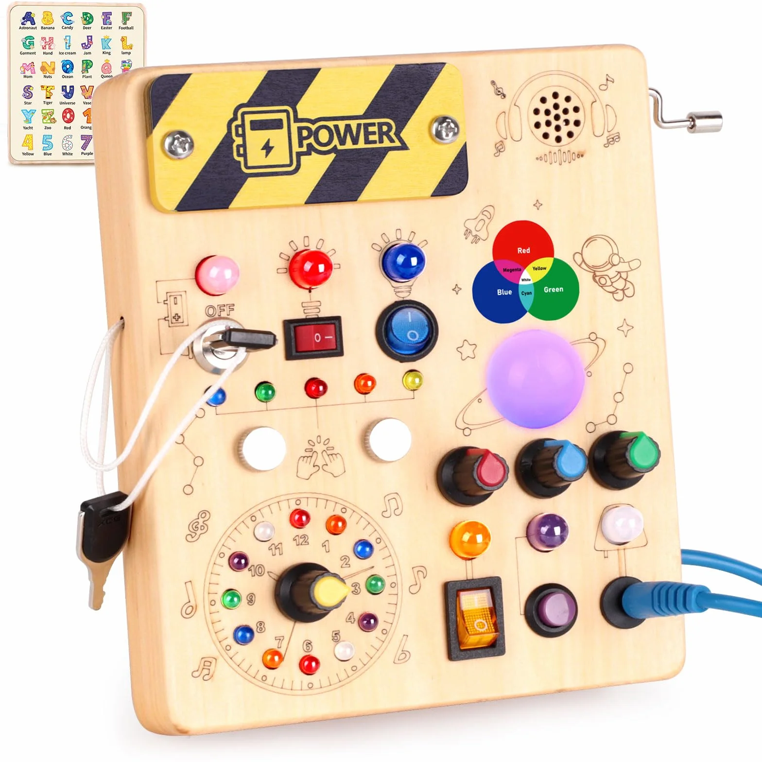 Konijiwa Busy Board Montessori 12 interruptores 24 Luces LED Juguete Aprendizaje Sensorial Madera 1 2 3 años
