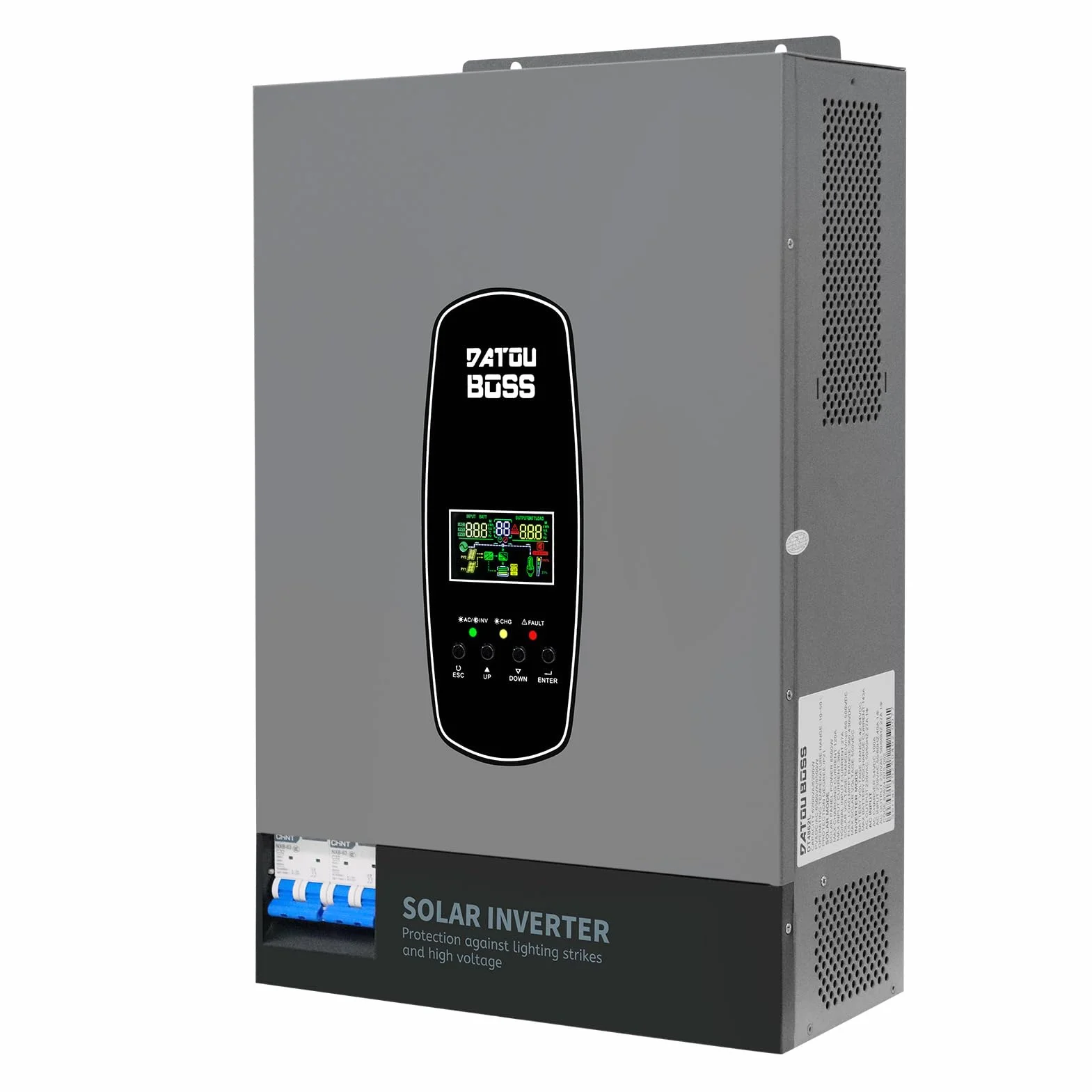 DATOUBOSS Inversor de corriente solar híbrido de 6200 W, 48 V CC a 230 V CA, inversor de onda sinusoica pura con MPPT de 120 A, entrada fotovoltaica de 8500 W, compatible con baterías de litio de 48 V