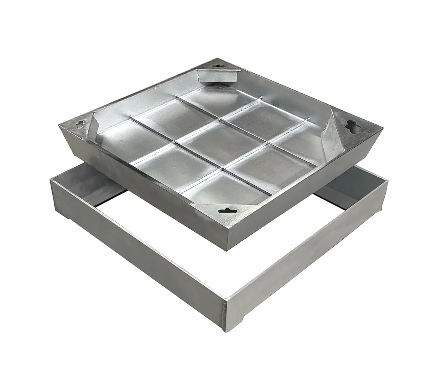 Tapa de alcantarilla con marco, 400 x 400 mm, acero inoxidable A15, tapa de alcantarilla, para interior y exterior, cuadrada