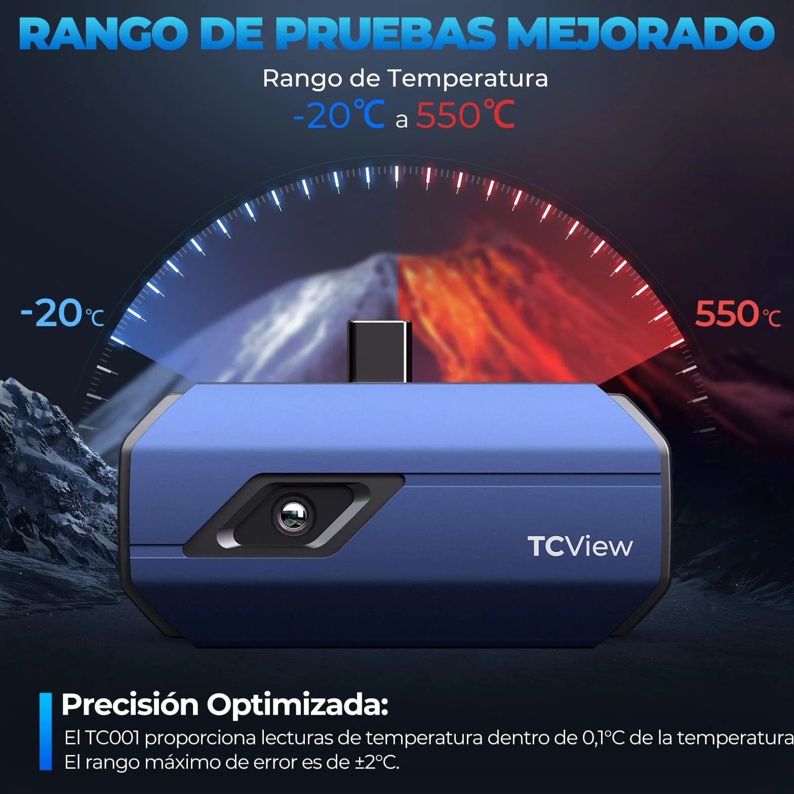 TOPDON TC001 Cámara Térmica Profesional para Android, 512x384 TISR Alta Resolución Cámara Termográfica Infrarroja, Rango de medición de la temperatura -20℃ a 550℃, Precisión 0.1℃ (Azul)