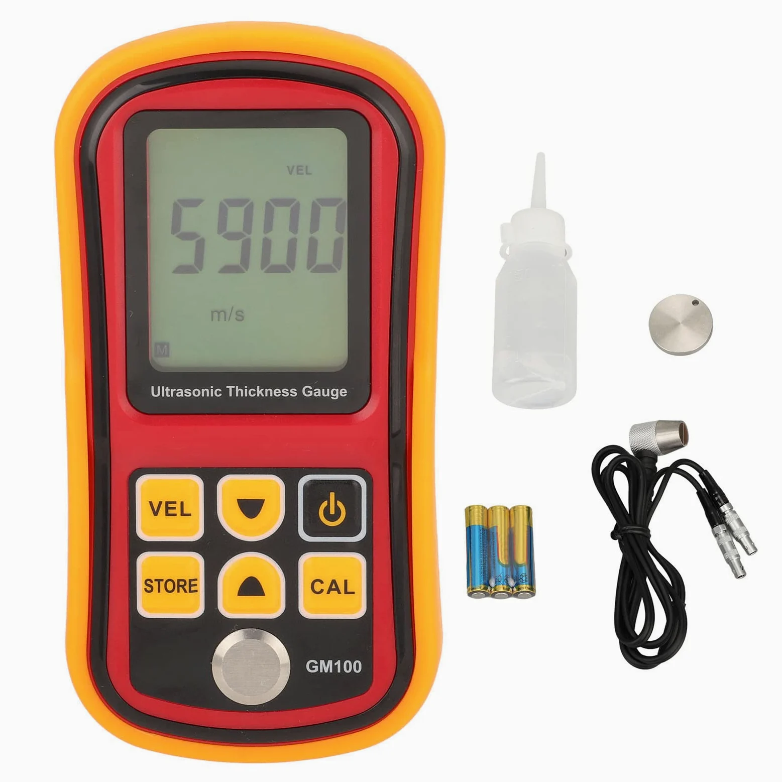 Fyearfly Medidor De Espesor Digital, Medidor De Espesor Ultrasónico Multiusos Pantalla Digital LCD De 4 Dígitos Probador De Medición De Espesor Eléctrico 5MHz GM100