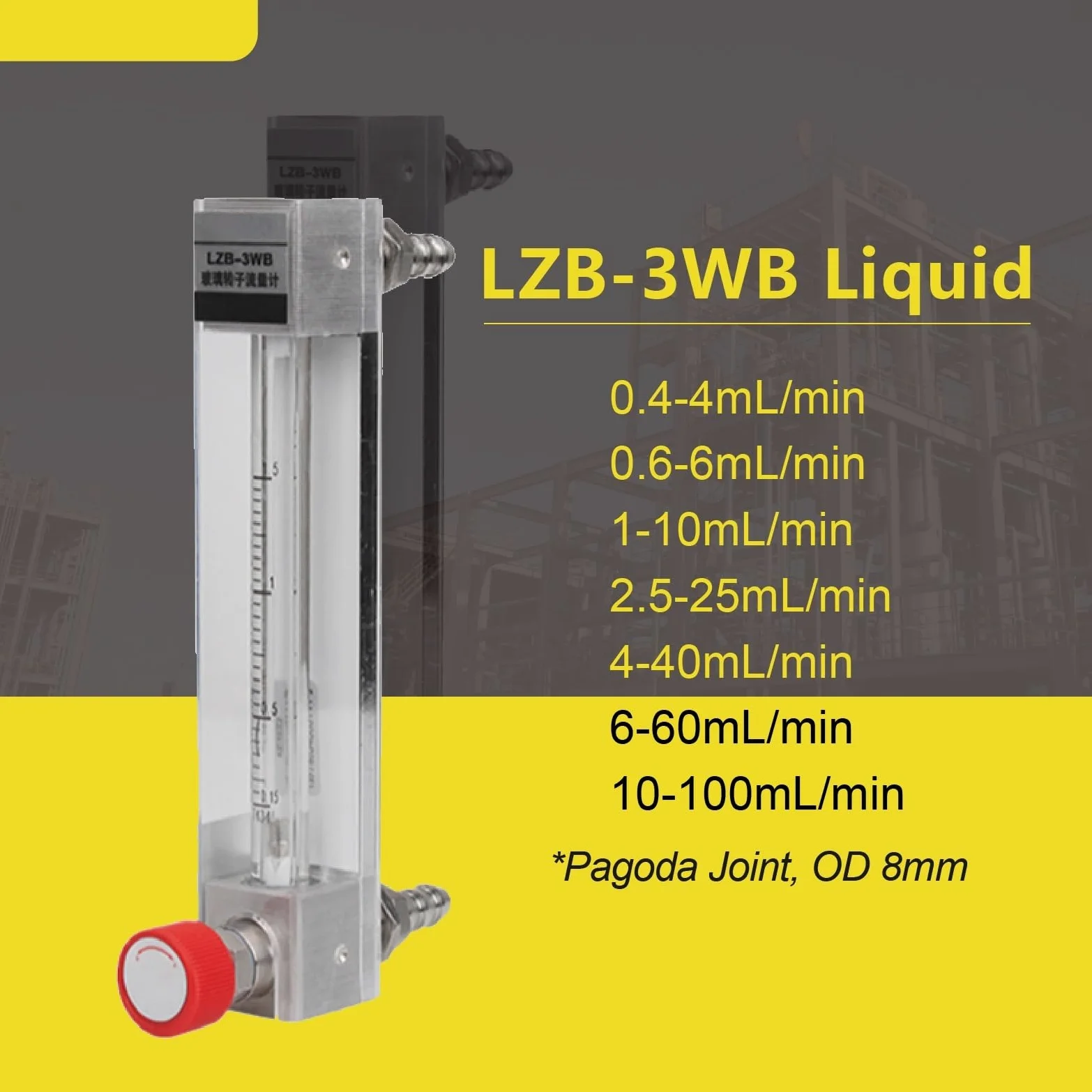 1 medidor de flujo flotante de vidrio LZB-3WB micro ajustable para agua líquida, rotámetro de área variable (10-100 ml-min)