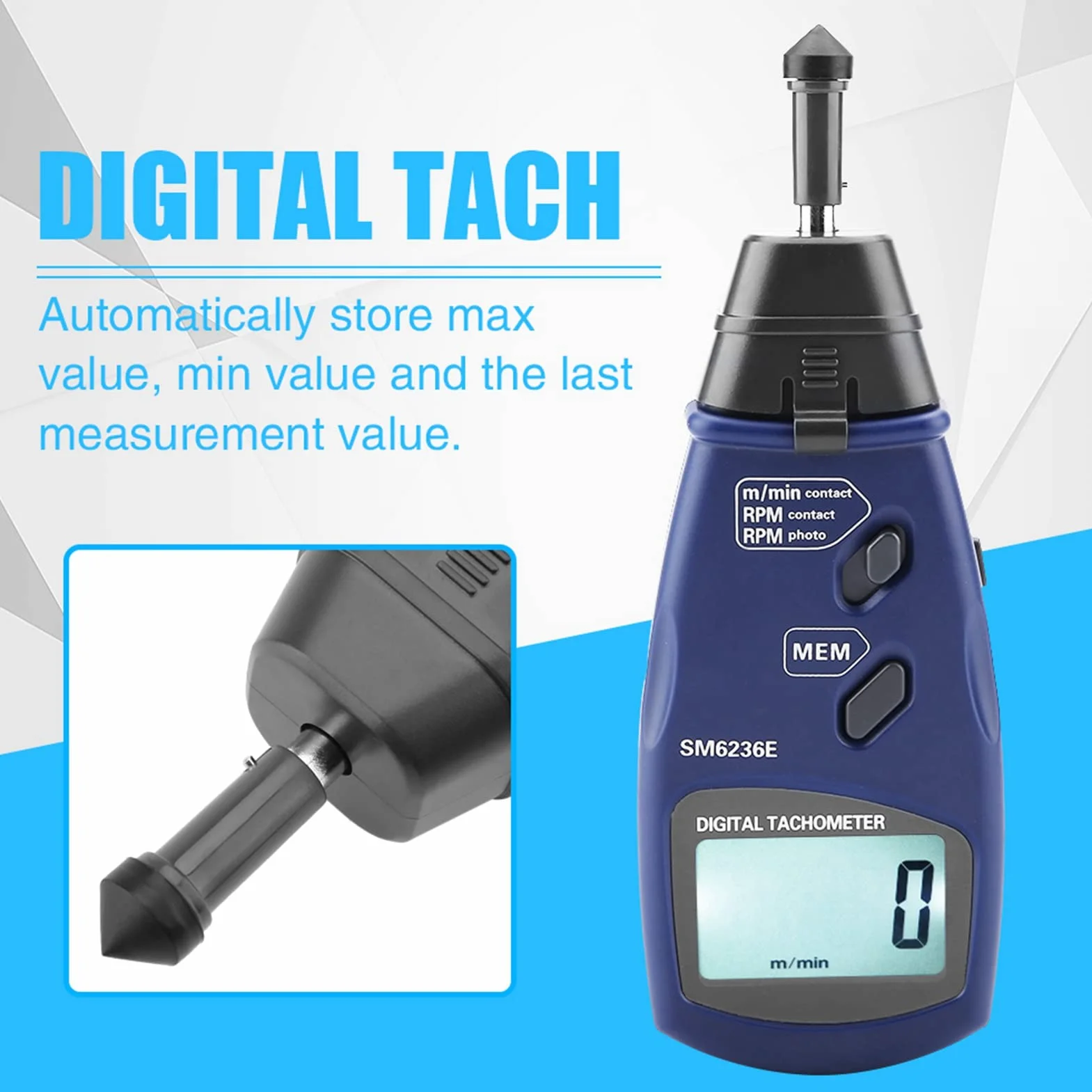 Estink Tacómetro Digital LCD sin Contacto 2.5-99999 RPM Pantalla Retroiluminada 5 Dígitos