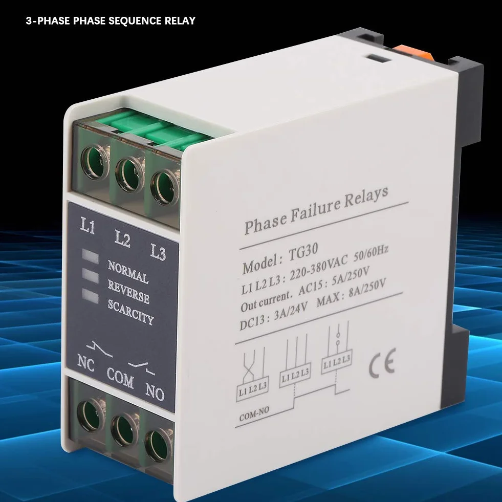 Relé De Secuencia De Fase Trifásico, TG30 220-380VAC Relé De Secuencia Protector Voltaje Fase Relé De Protección De Voltaje Relé De Monitoreo Para Motores, Ascensores, Energía