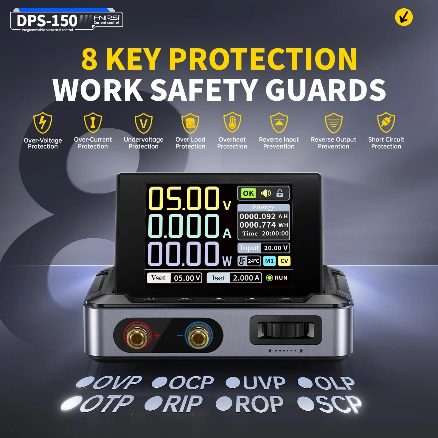 Fuente de Alimentacion Regulable,DPS-150 30V 5A CNC DC Adjustable Power Supply con 4 Dígitos IPS Display, Power Ripple <20mV PD/QC/DC Input PC programable Switching Power Supply