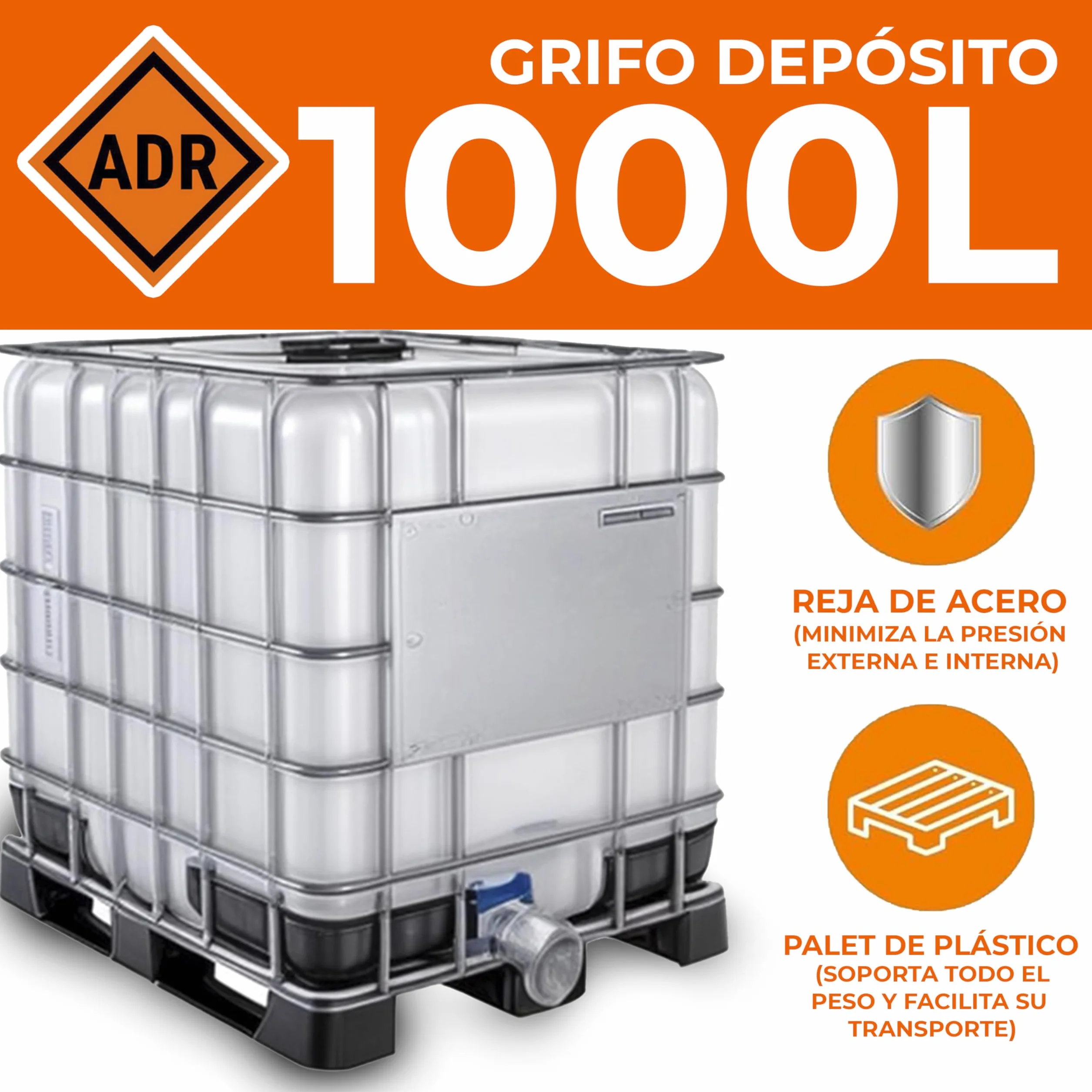 Contenedor depósito de 1000 litros IBC-GRG con palet de plástico ADR