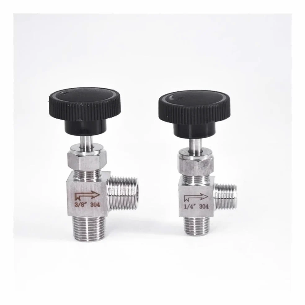 1/8 "1/4" 3/8 "1/2" válvula de Aguja de ángulo Macho Codo de grúa 304 Control de Flujo Inoxidable Agua Gas Aceite 915 PSI(1/8 Inch)