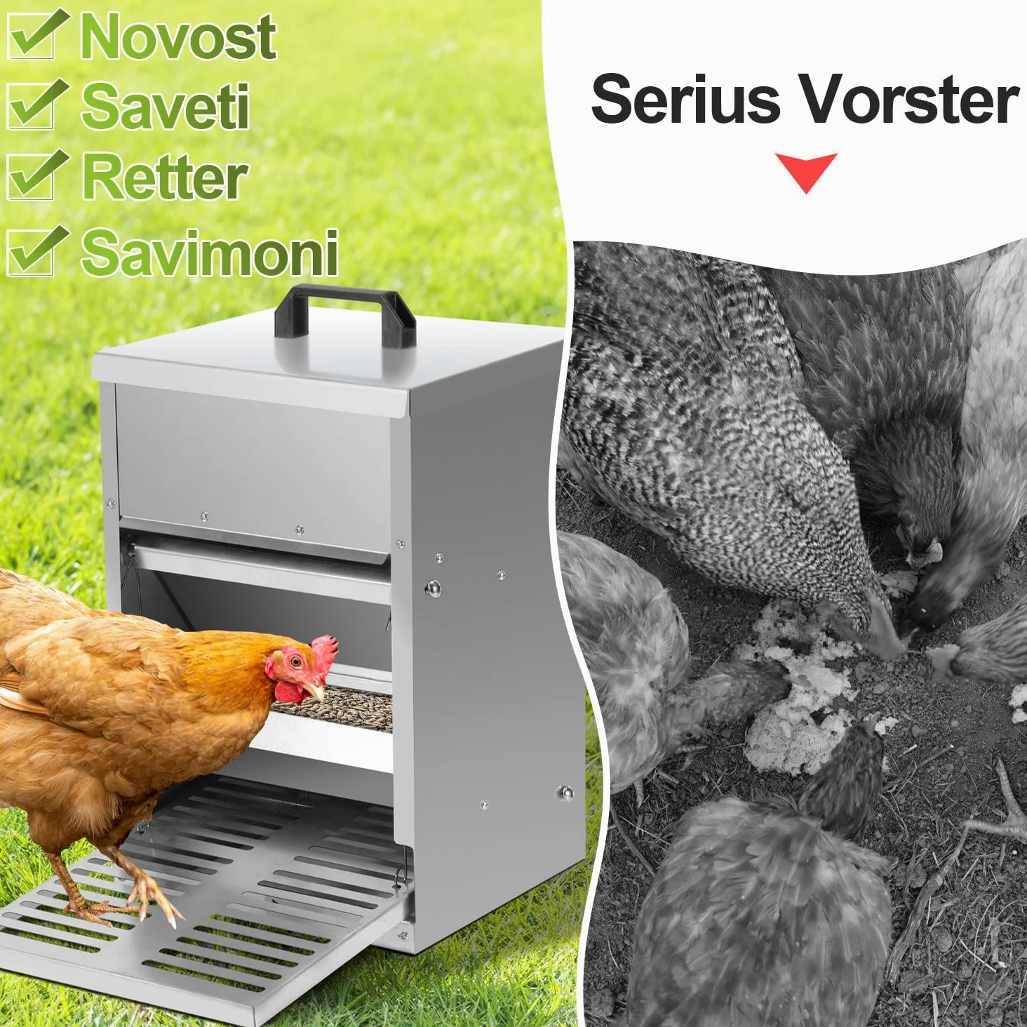 Comedero automático para gallinas, 5 kg, con pedal automático, alimento para pollos para aves de corral, accesorio ideal para pollos, resistente al agua y a prueba de ratas, galvanizado