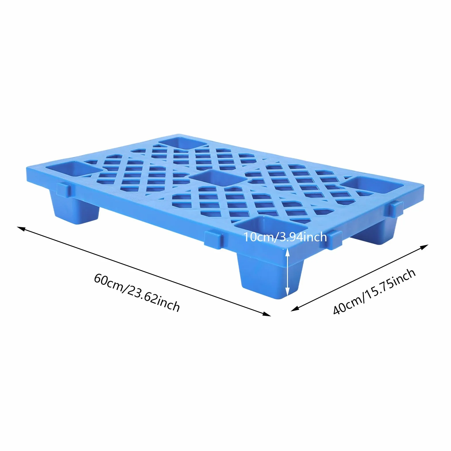 Juego de 6 paletas de plástico, 60 x 40 x 10 cm, apilables, ligeras, con base estriada y conexión a presión, para almacén, logística, exterior, cocina, trastero, hasta 100 kg (azul)