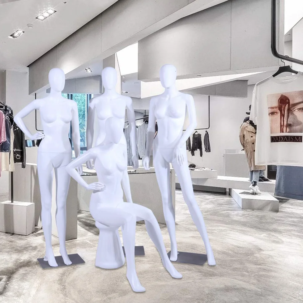 NMC-1W Maniquí masculino FC blanco mate sin cara brazos y cabeza giratoria 360 grados maniquí femenino maniquí cabeza de huevo (NMC-1W hombre)