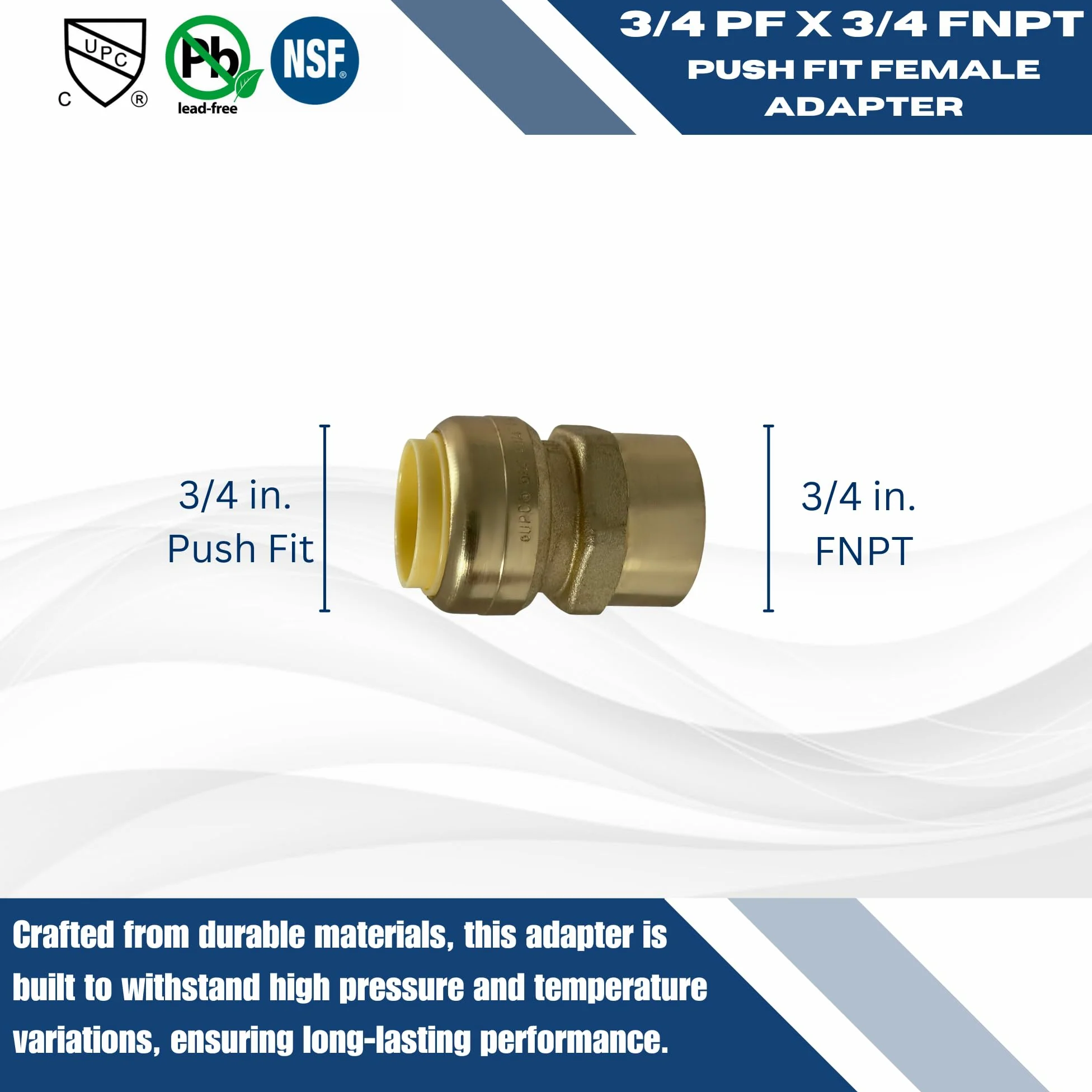 10 piezas 3/4 "push Fit X 3/4" macho NPT adaptador, certificado A ansi61 NSF plomo latón, Tubería de cobre, PEX, el CPVC