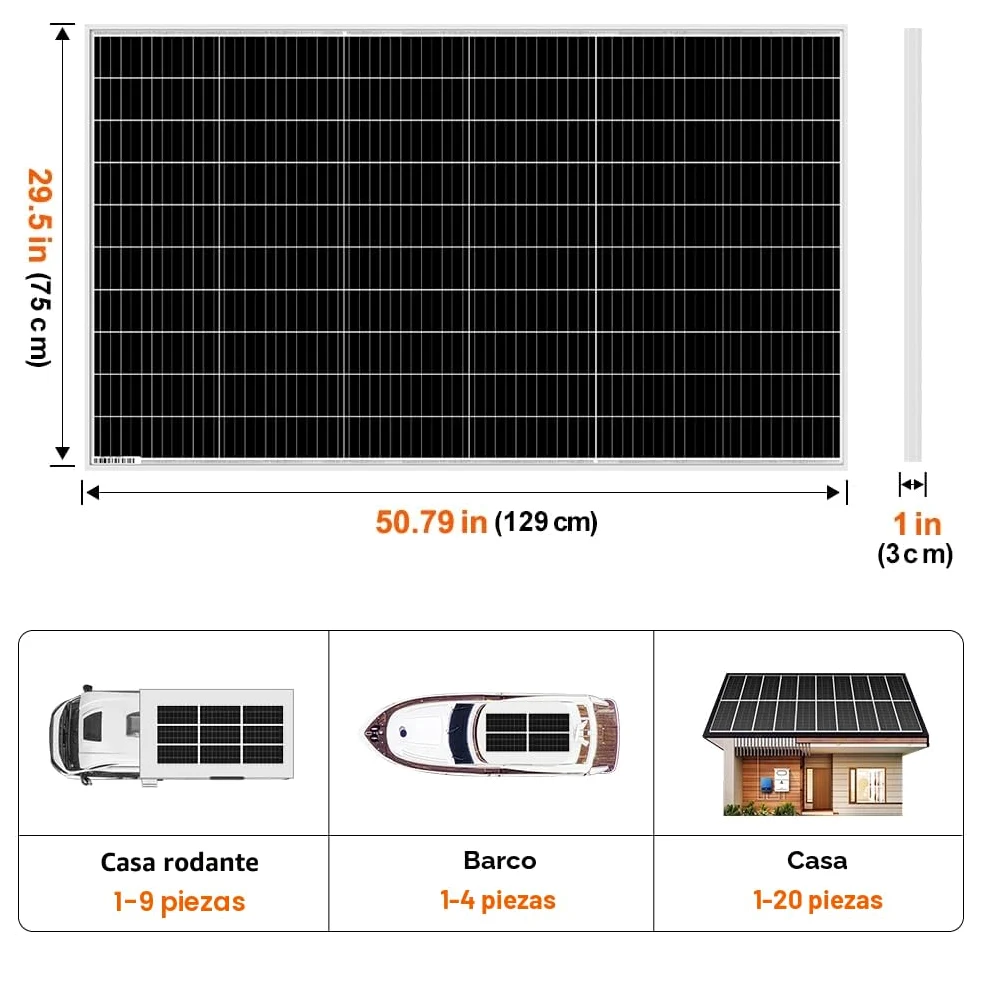 DOKIO Panel Solar 200W 18V Monocristalino para Baterías de 12V | Ideal para autocaravana, camping, cobertizo de jardín