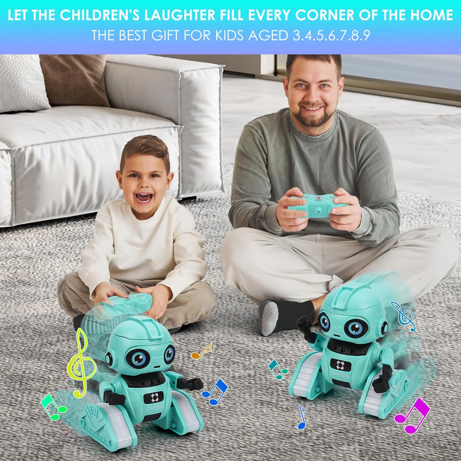 ZWOOS Robot Interactivo con Ojos LED y Música, Control por Gestos - Juguete para Niños 4-8 Años