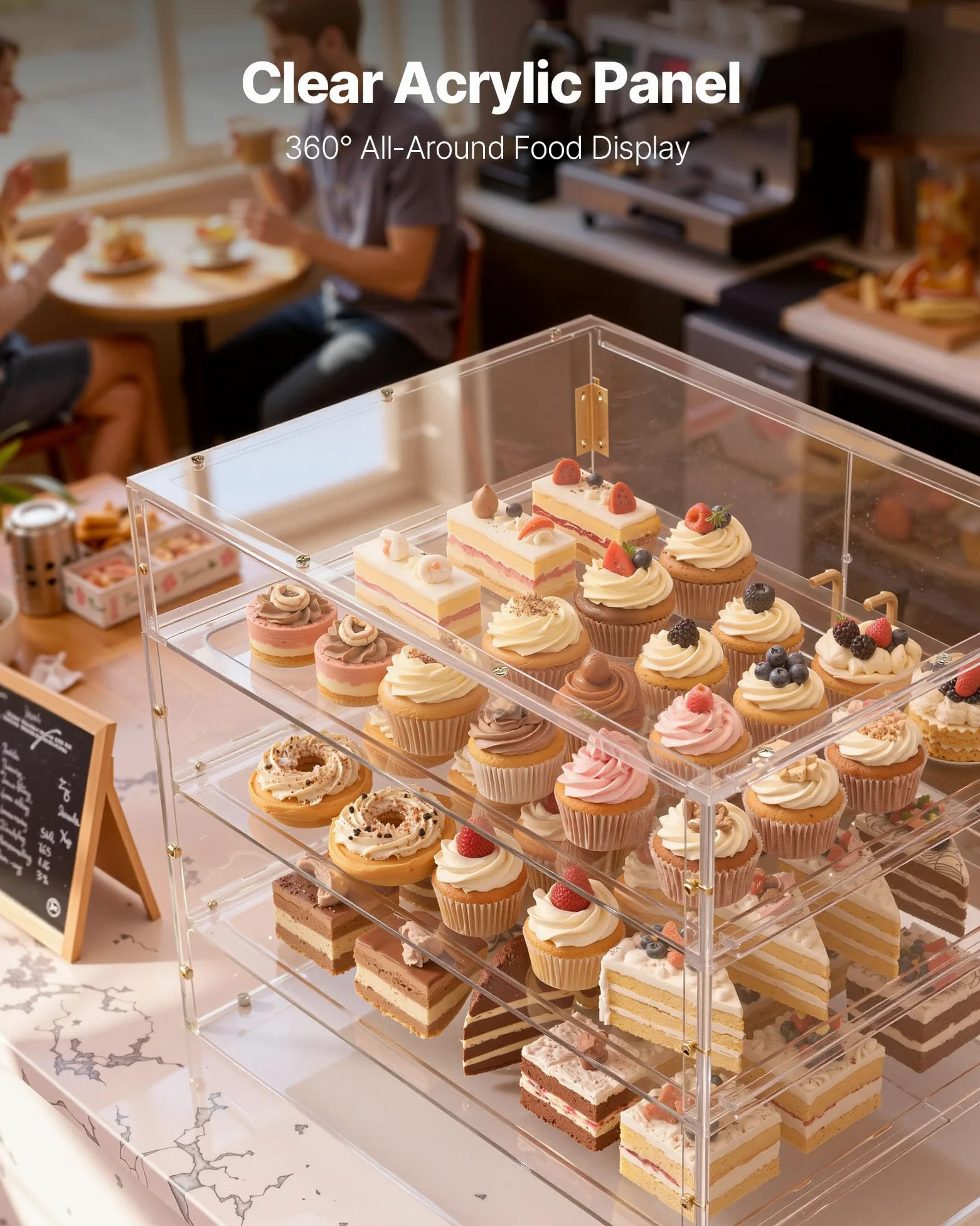 VEVOR Vitrina de Exhibición de Panadería 4 Niveles, Vitrina de Acrílica Transparente para Panadería 57 x 45,5 x 40,5 cm, con Puerta Trasera Magnética, Escaparate para Galletas, Postres, Donas