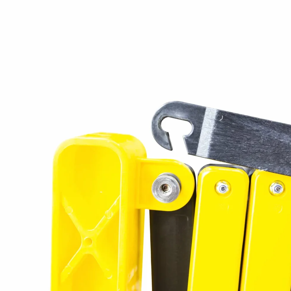 Barrera de seguridad plegable amarilla - 350 cm | Barricada extensible de plástico para seguridad peatonal | Valla de barricada móvil portátil con 4 ruedas