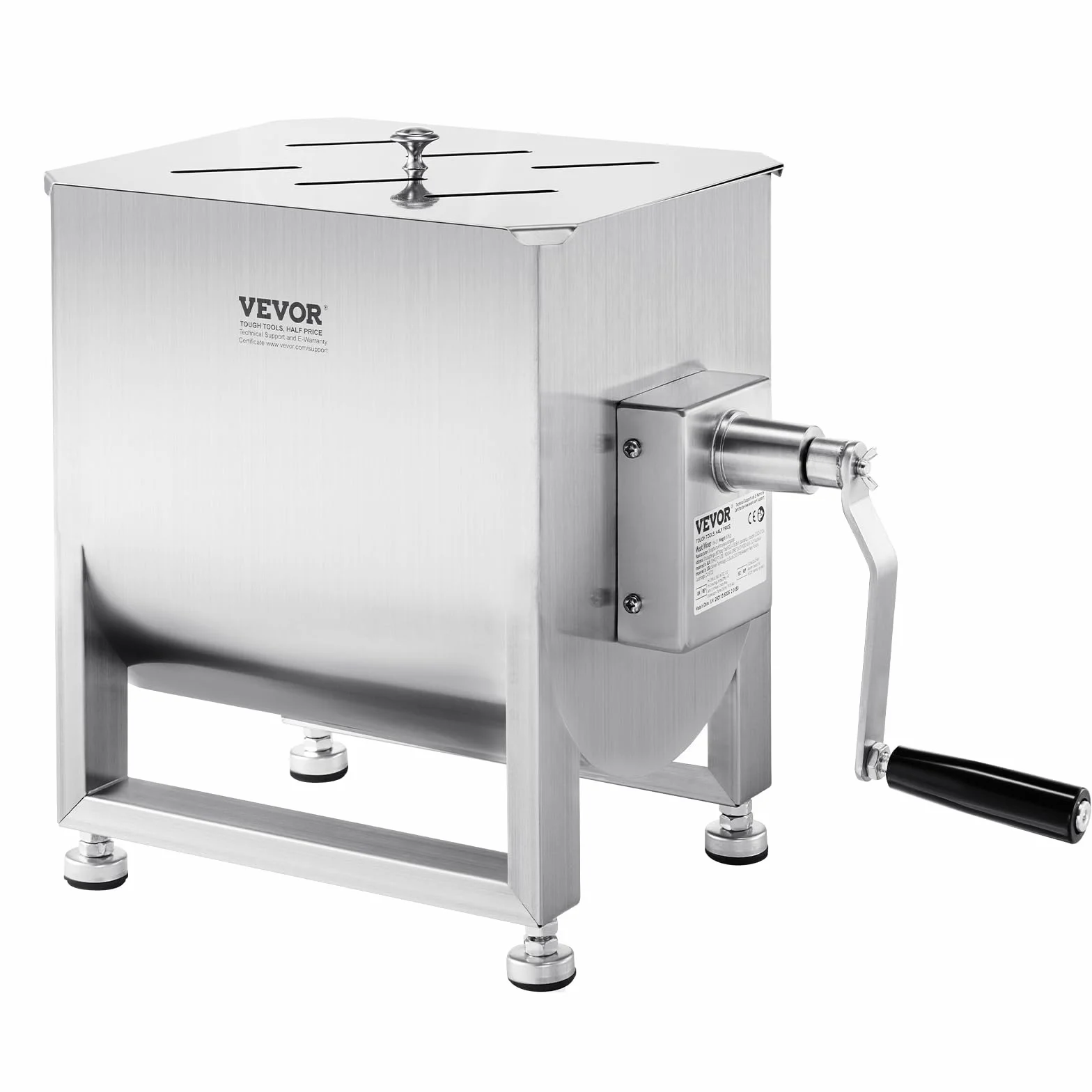 VEVOR Mezcladora de Carne Manual Tanque 30 L Equipo de Procesamiento de Carne Mezcla Máxima 20,4 kg Mezcladora de Salchichas de Acero Inoxidable Batidora de Carne con Tapa, Reductor de Engranajes